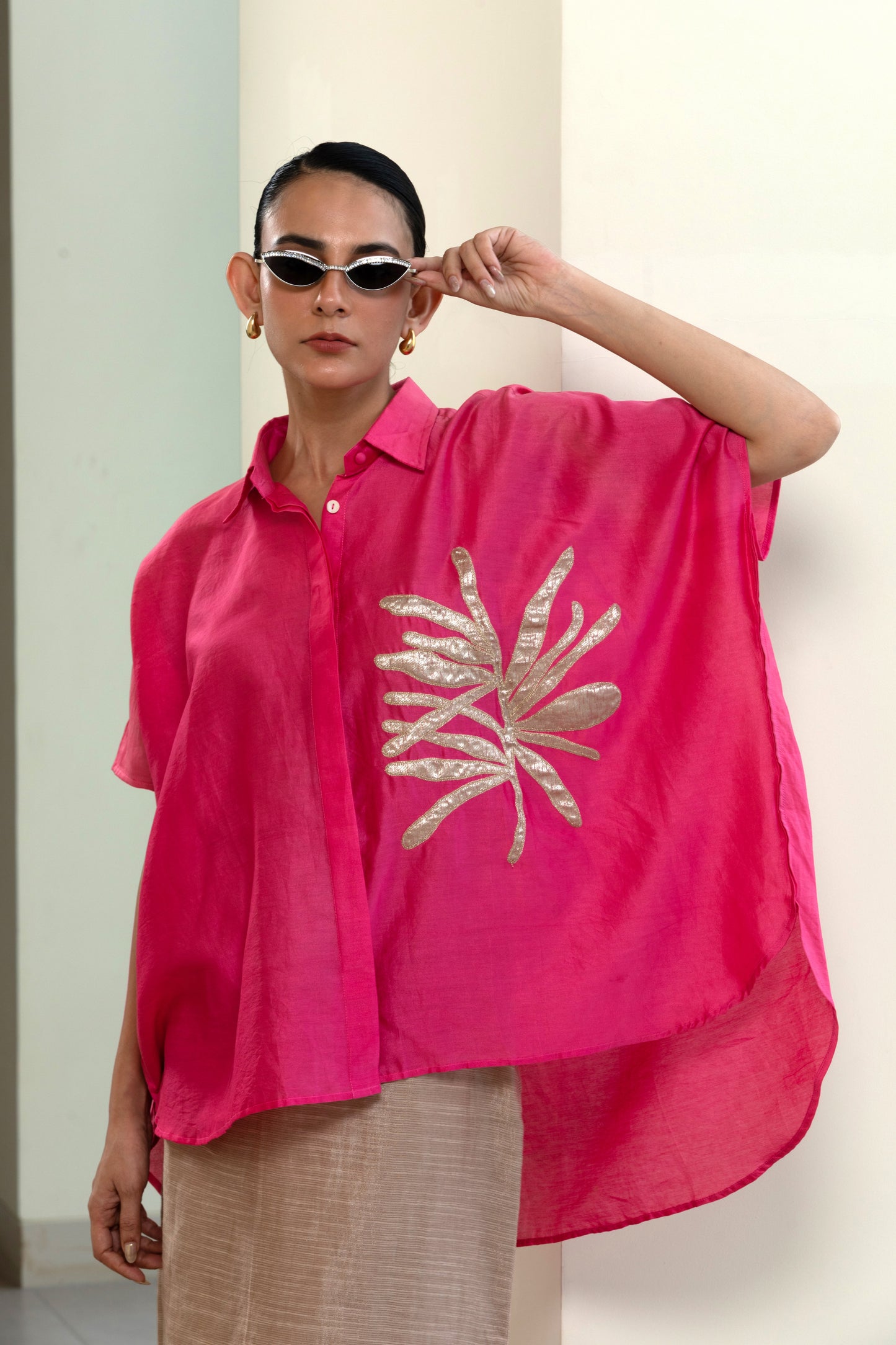 Leaf Kaftan Shirt - Pink