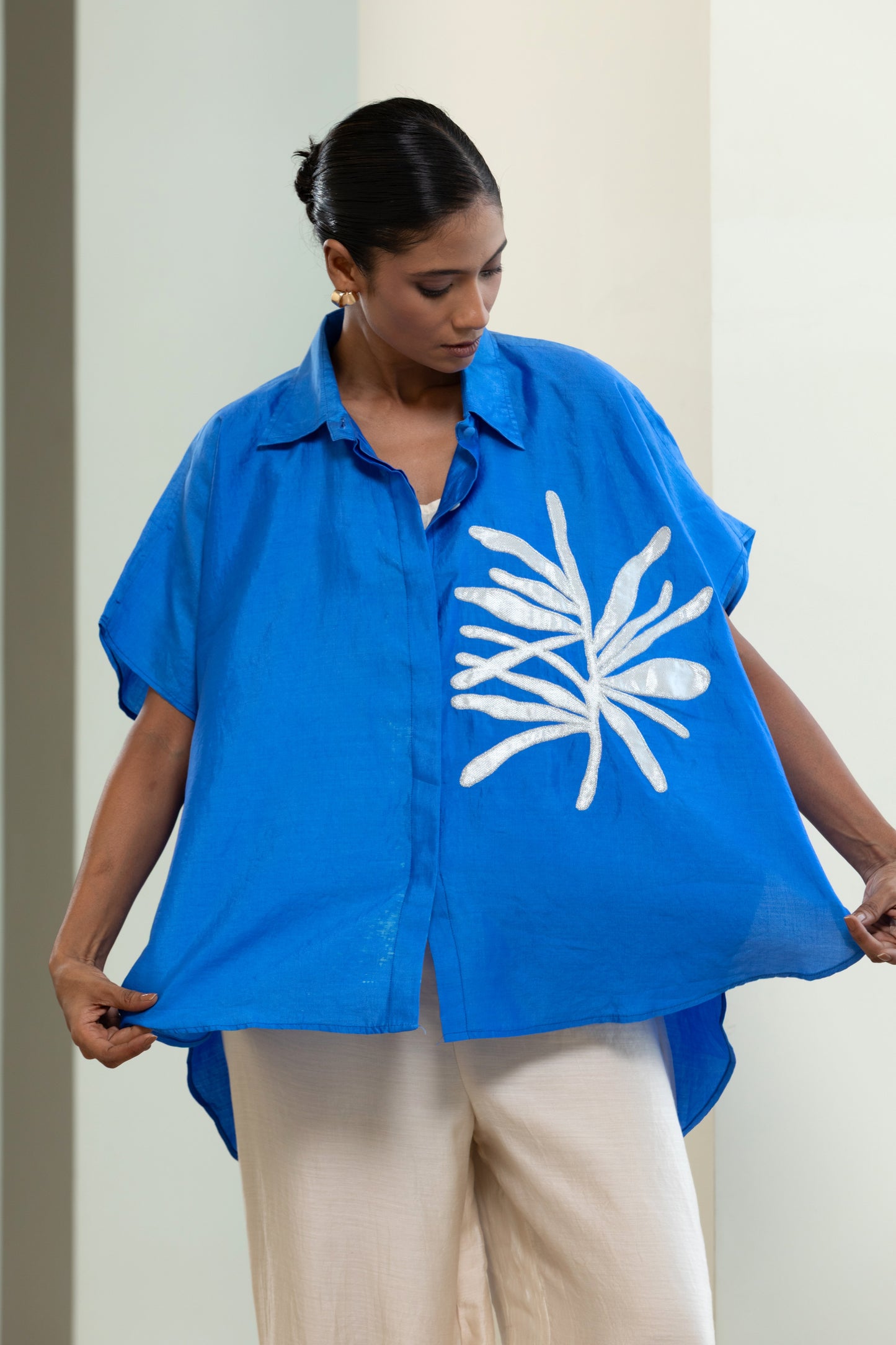 Leaf Kaftan Shirt - Blue