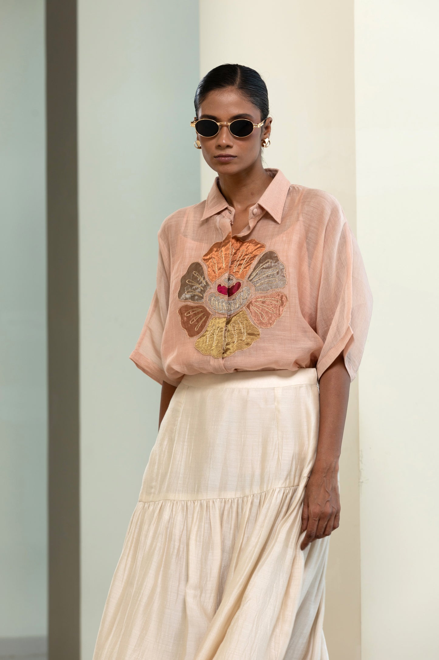 Eeda Round Patch Shirt - Peach