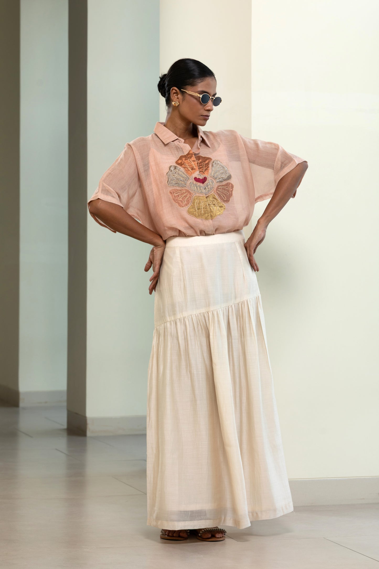 Eeda Round Patch Shirt - Peach