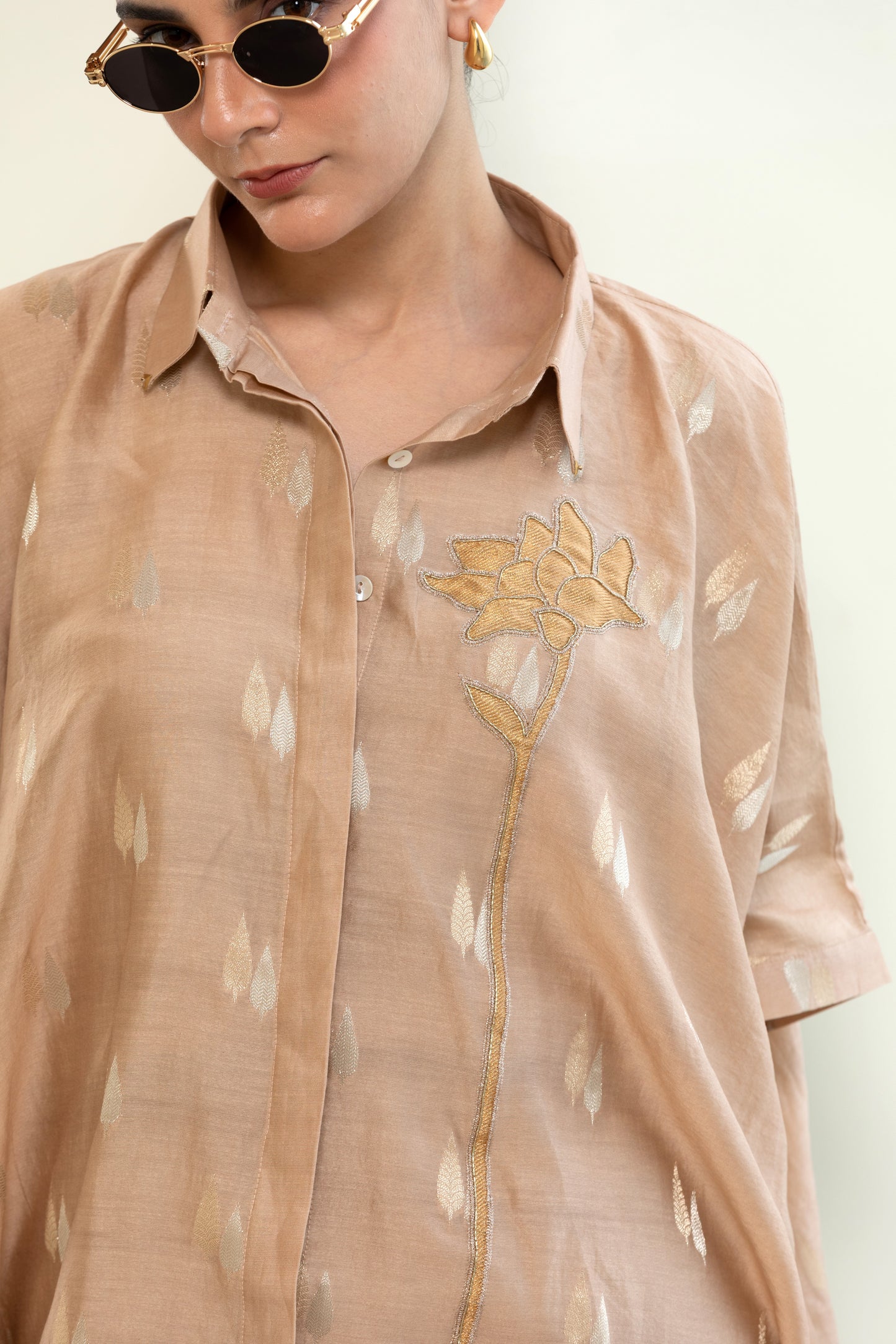 Asymmetrical Rose Shirt - Beige