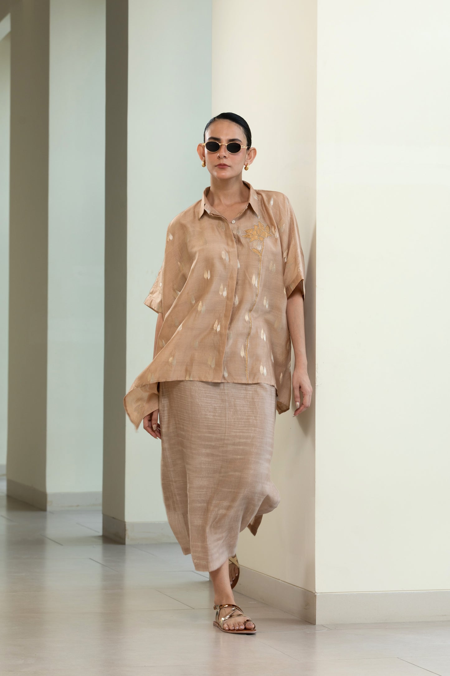 Asymmetrical Rose Shirt - Beige