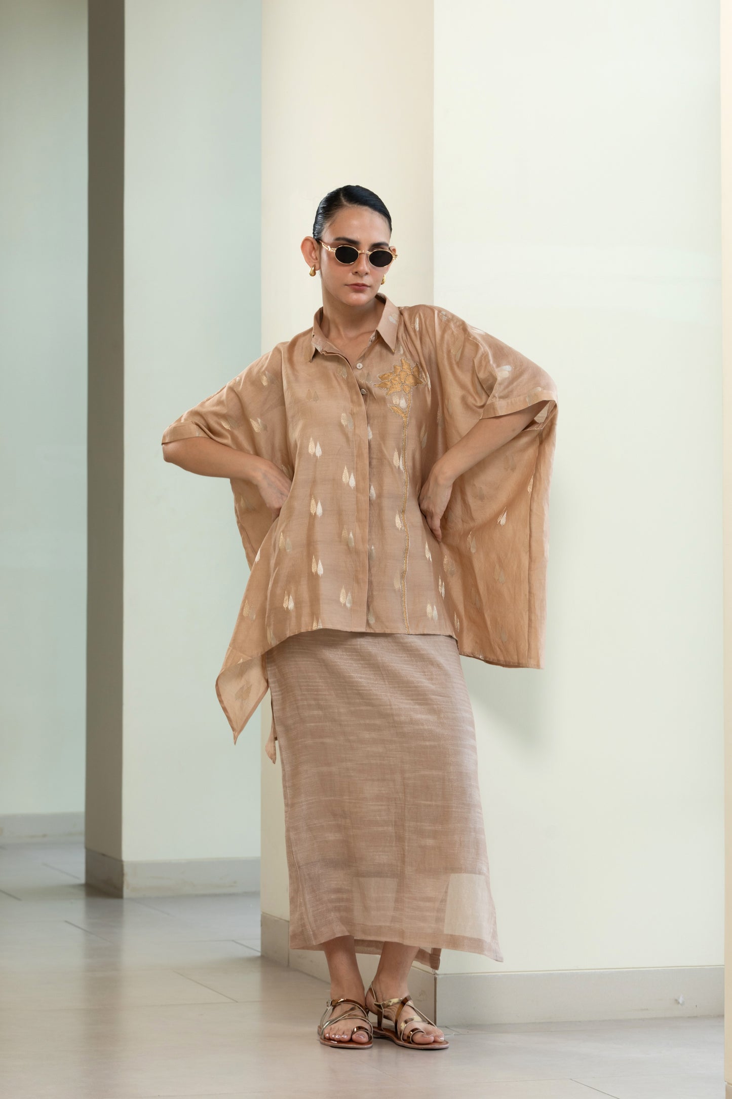 Asymmetrical Rose Shirt - Beige