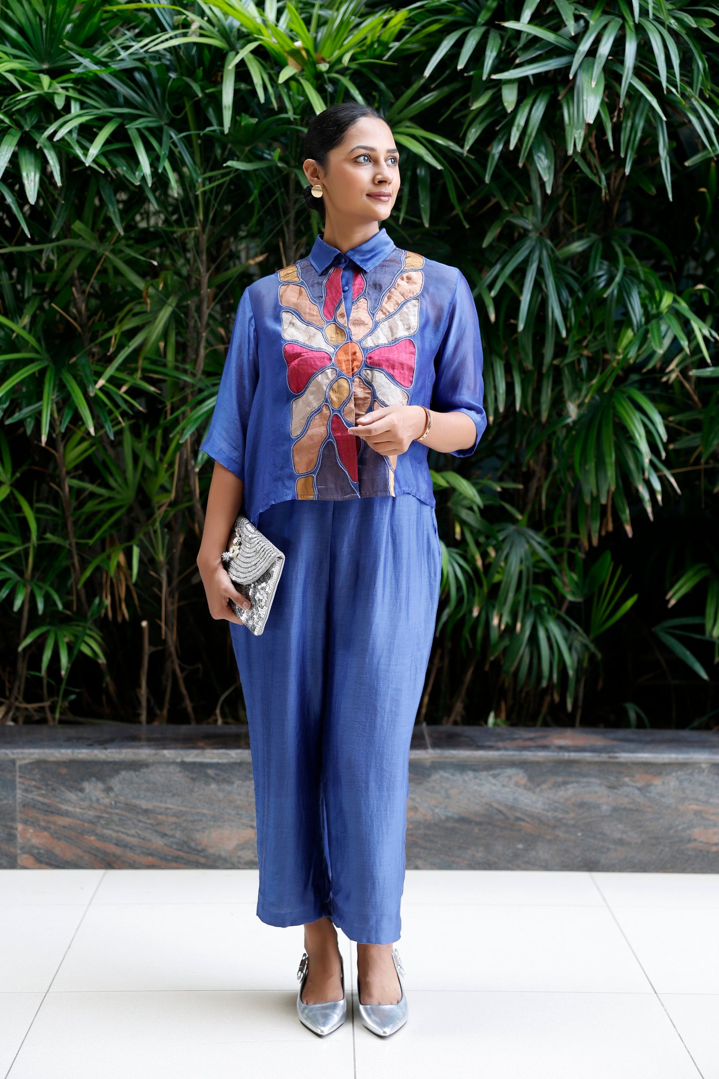 Silk Patch Work Co-Ord Set - Blue