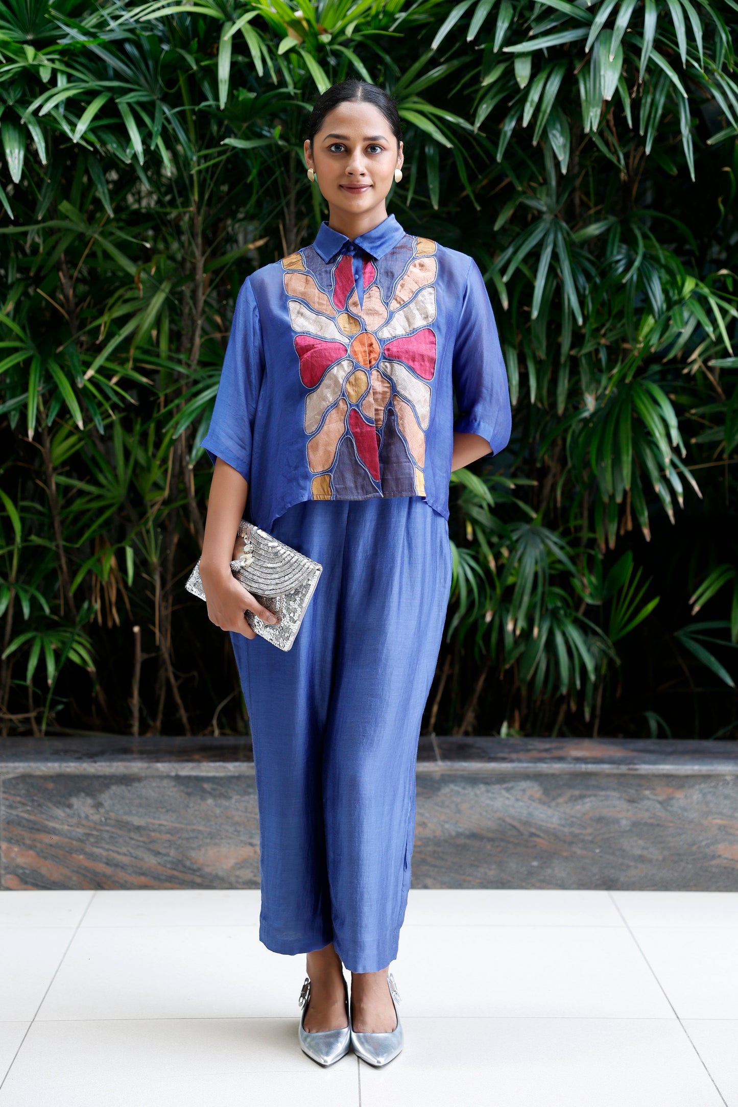 Silk Patch Work Co-Ord Set - Blue