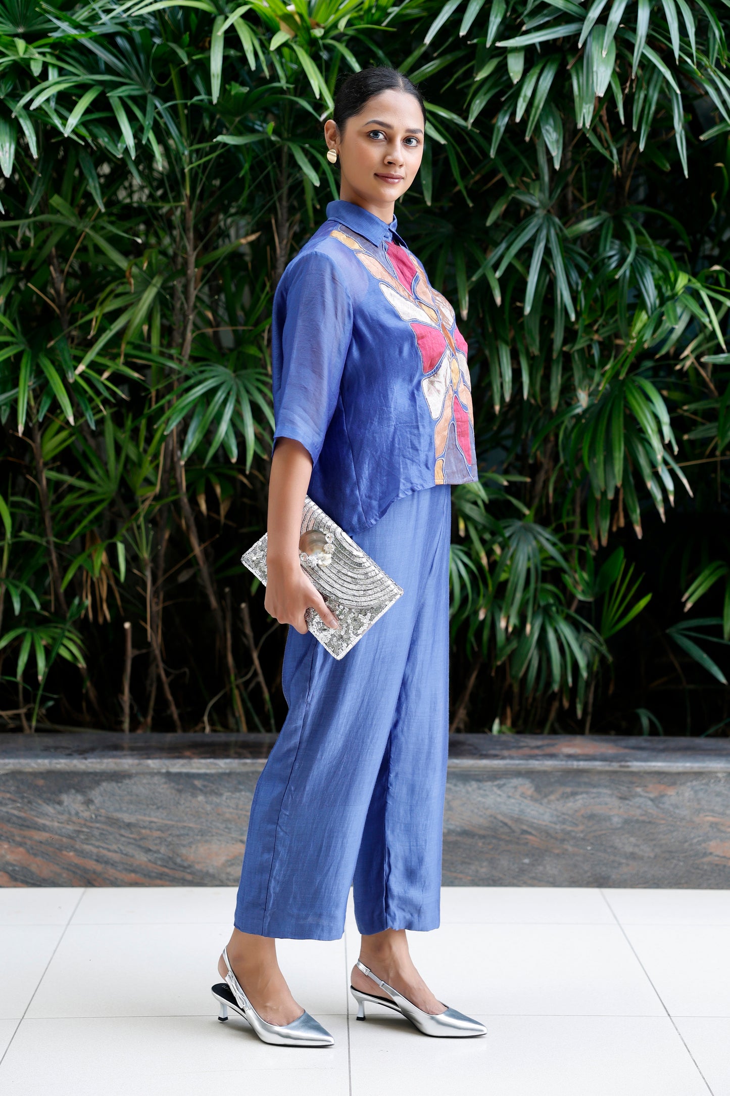 Silk Patch Work Co-Ord Set - Blue