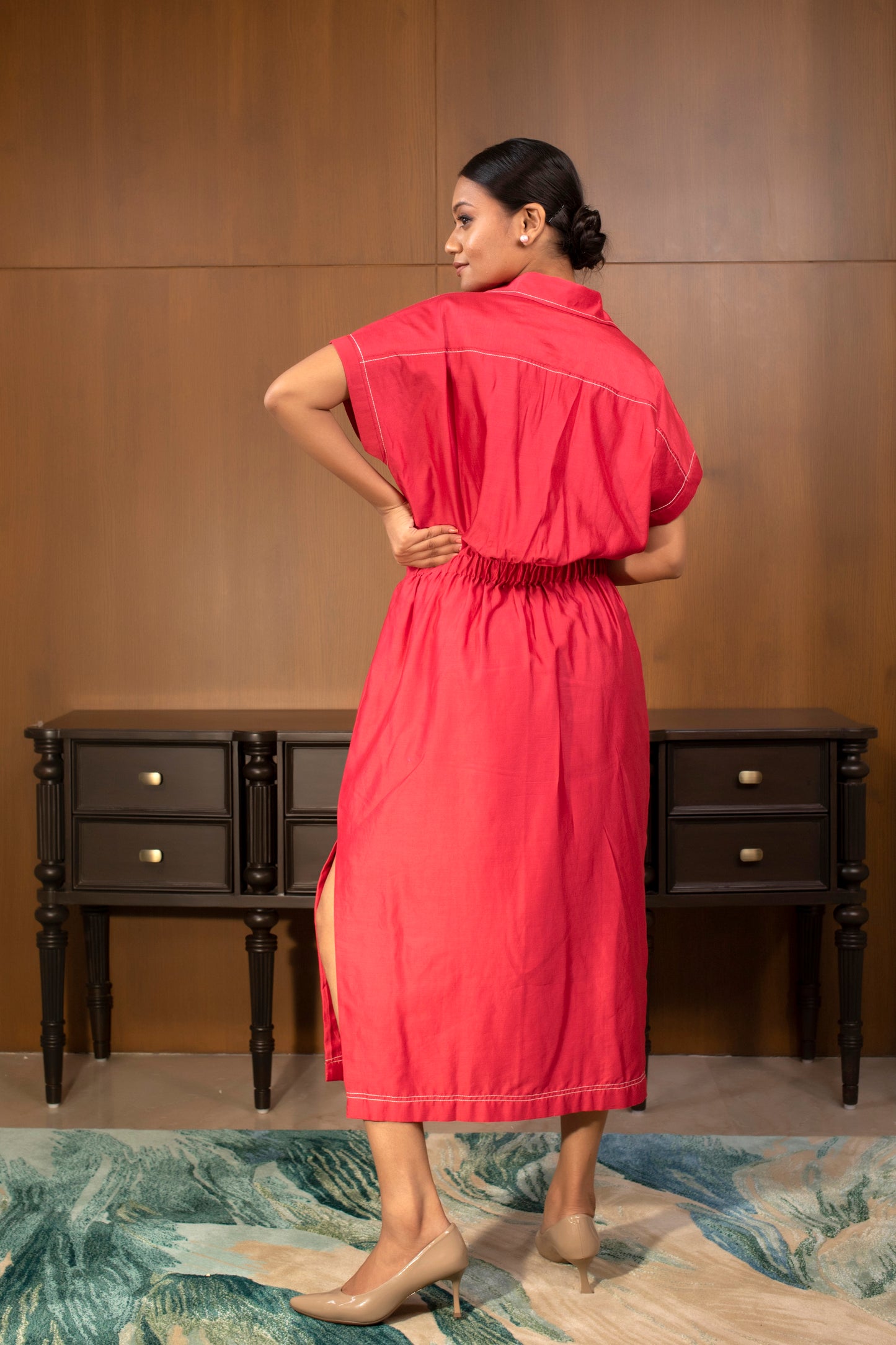 Grace Collared Dress Red
