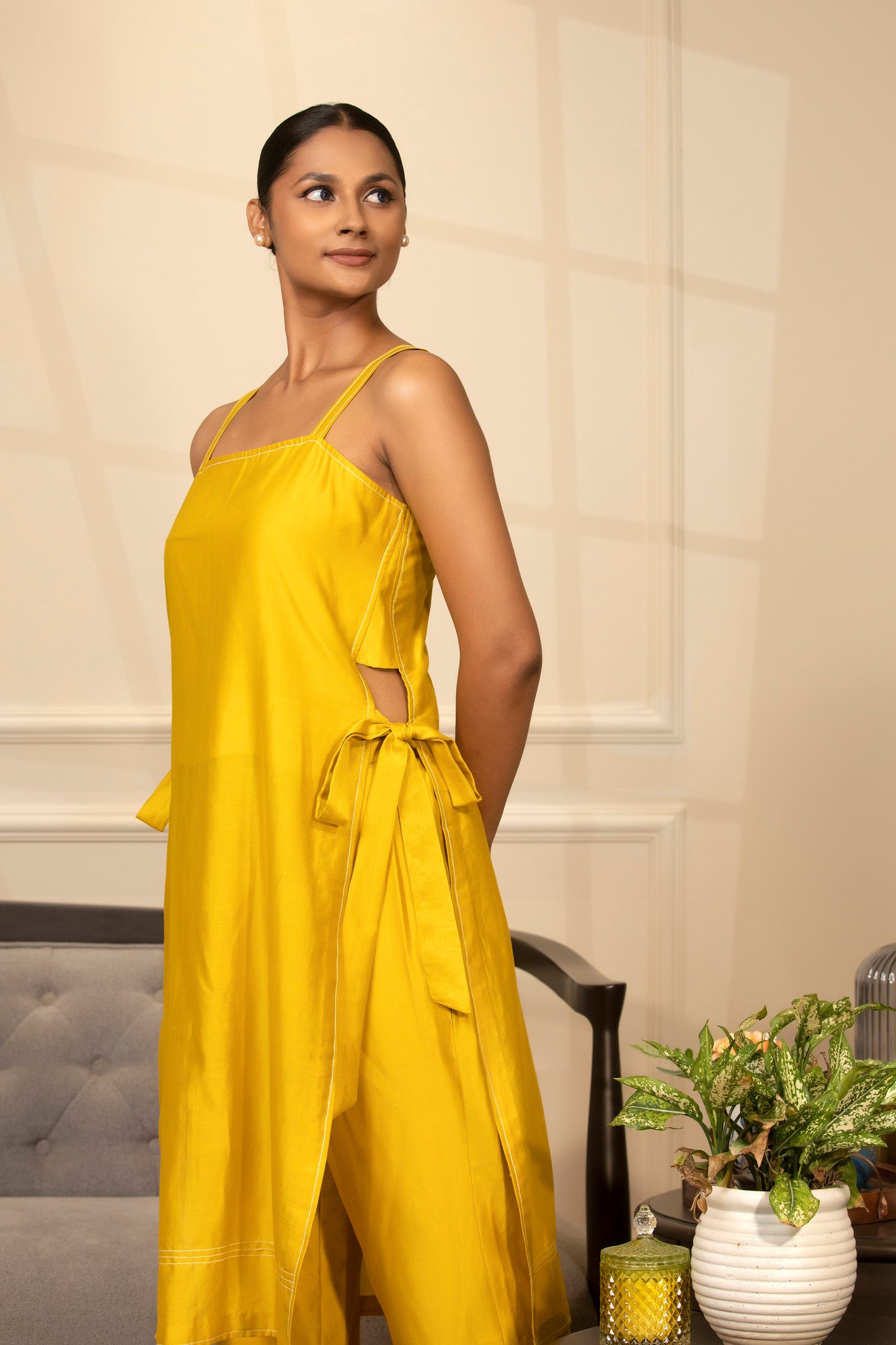 Grace Strappy Kurta Set Yellow
