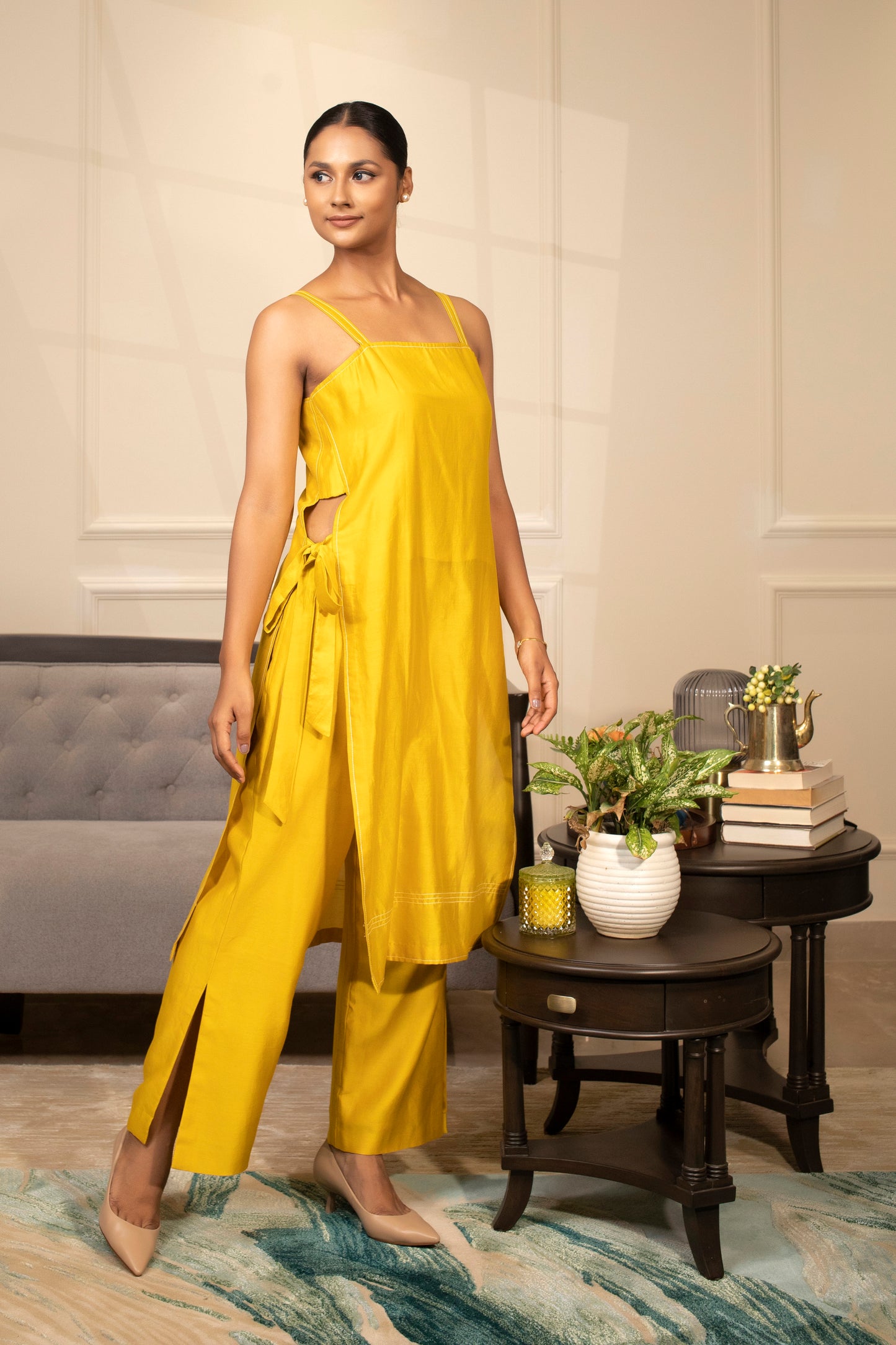 Grace Strappy Kurta Set Yellow