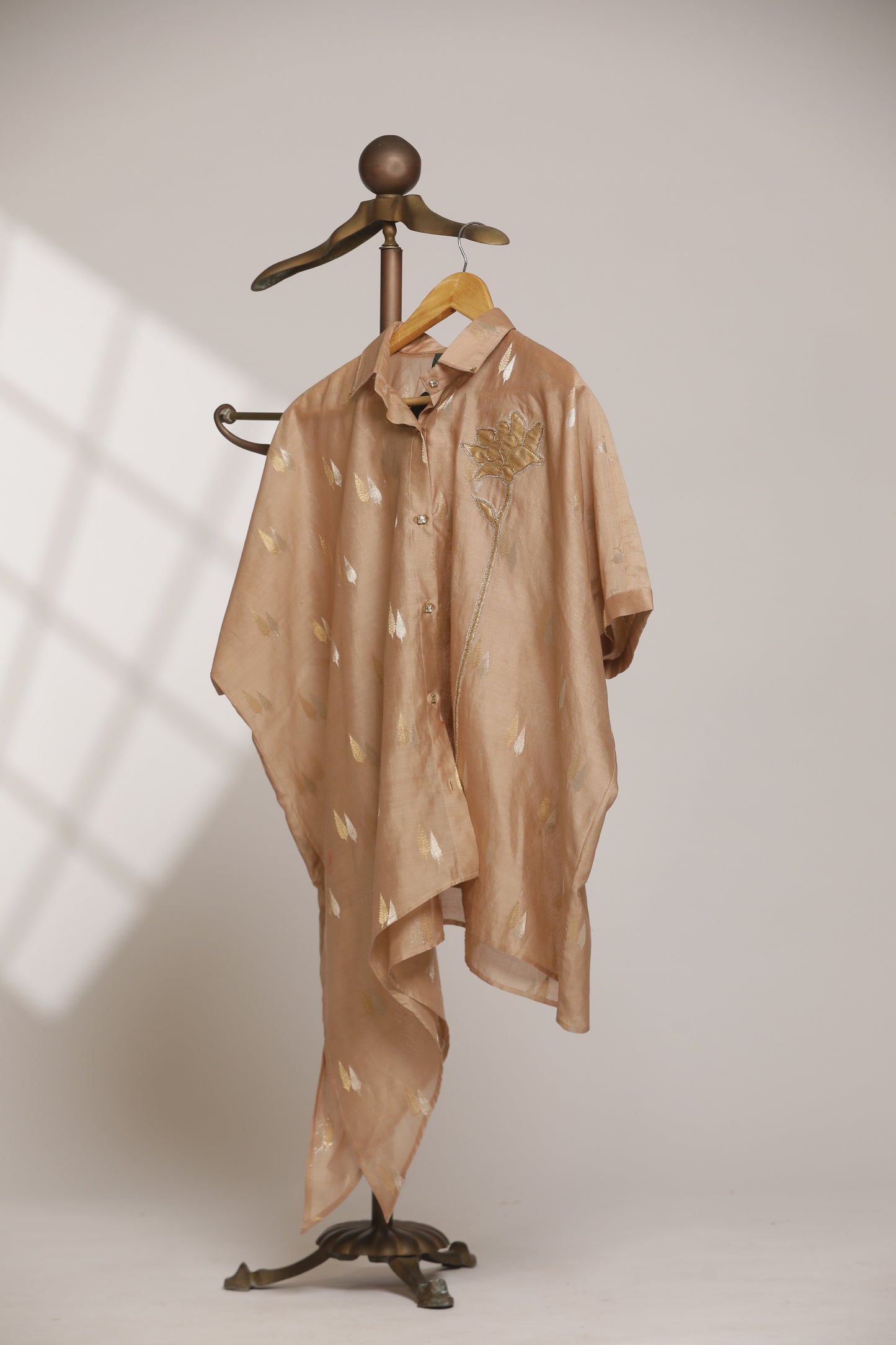 Asymmetrical Rose  Shirt - Beige
