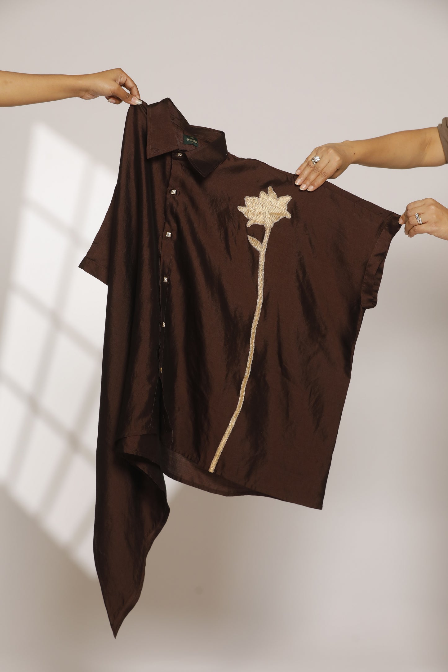 Asymmetrical Rose  Shirt - Brown
