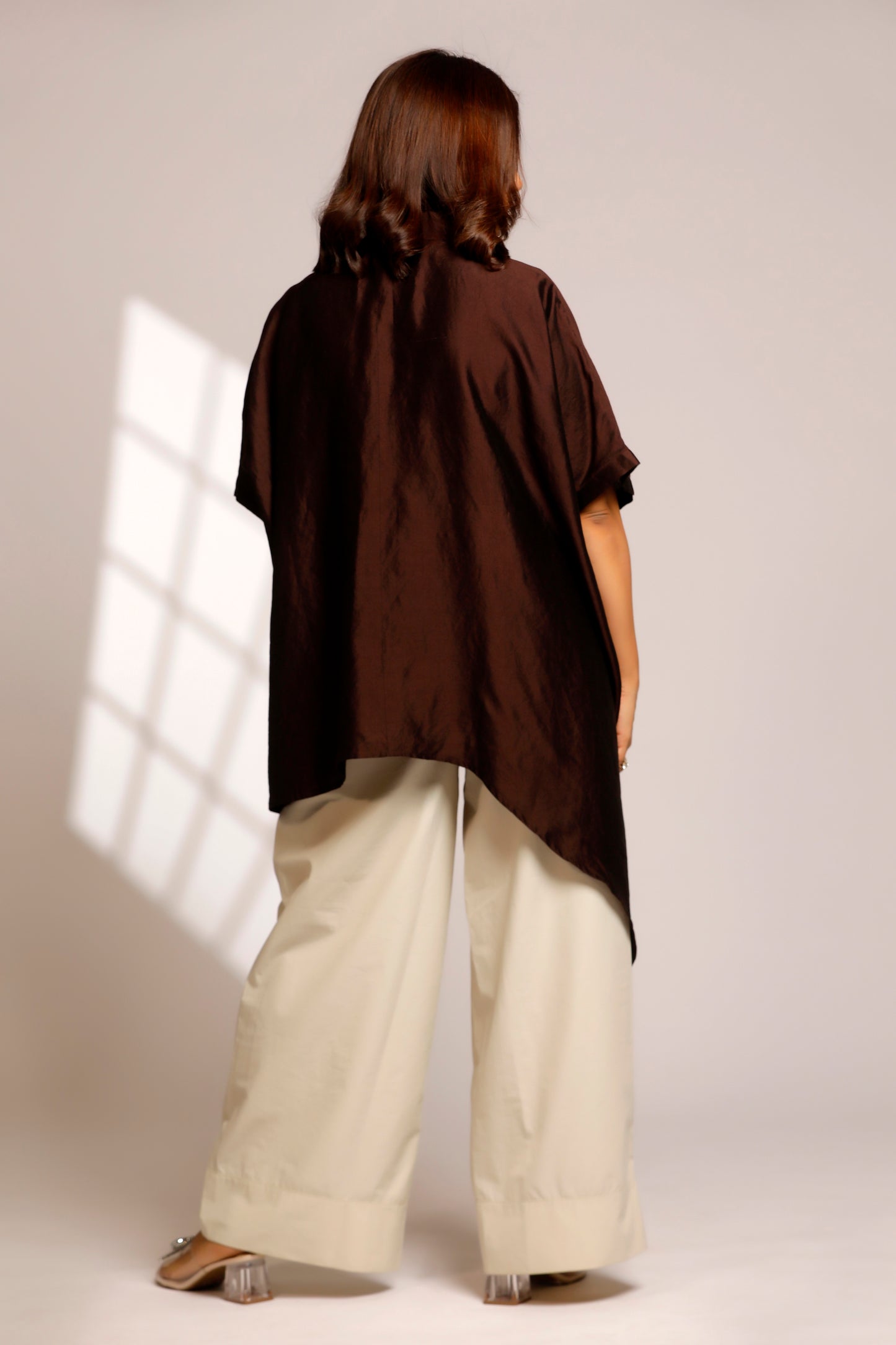 Asymmetrical Rose  Shirt - Brown