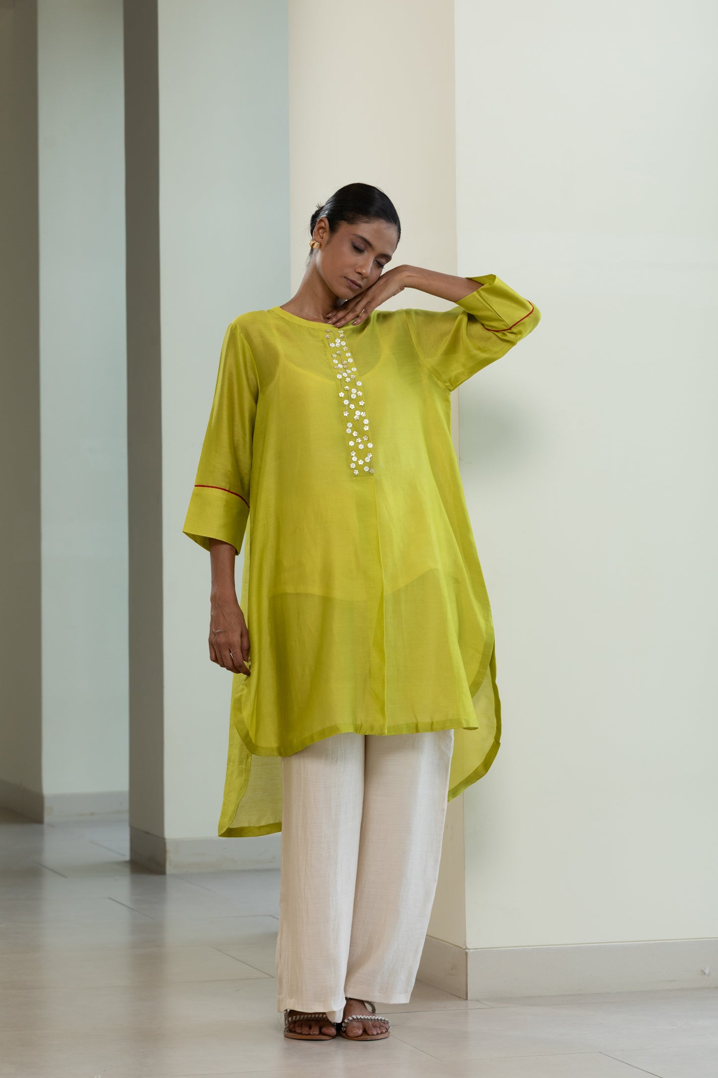 Easy High Low Kurta - Lime Green
