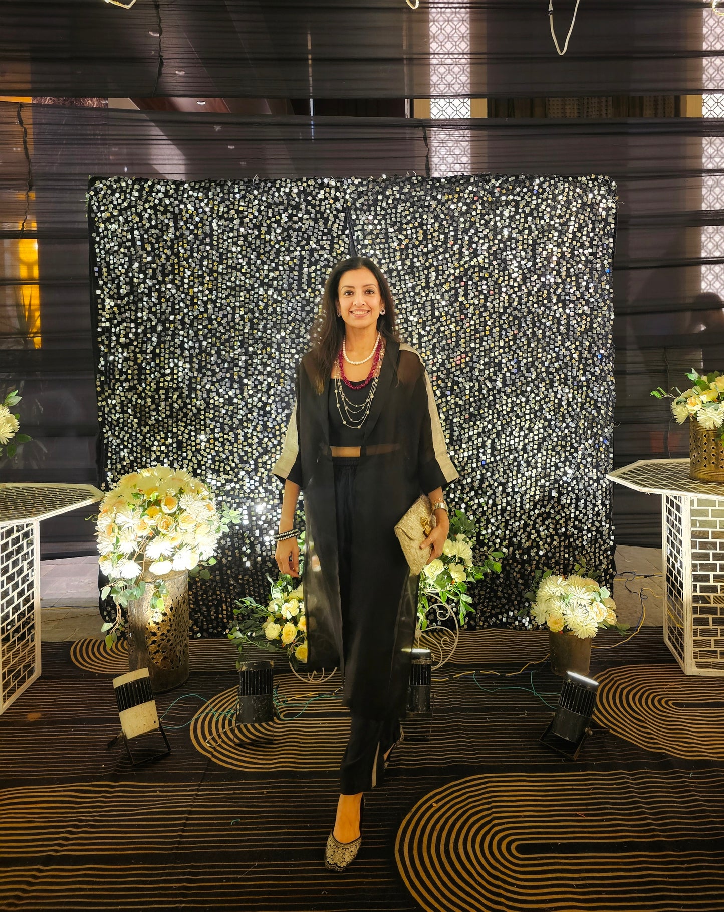Chamak Long Coat With Coords -Black