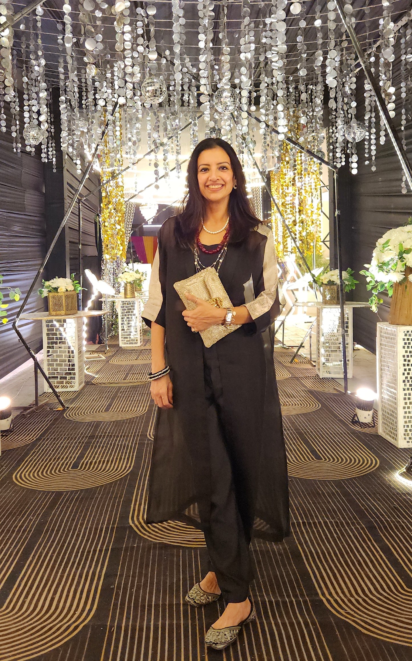 Chamak Long Coat With Coords -Black