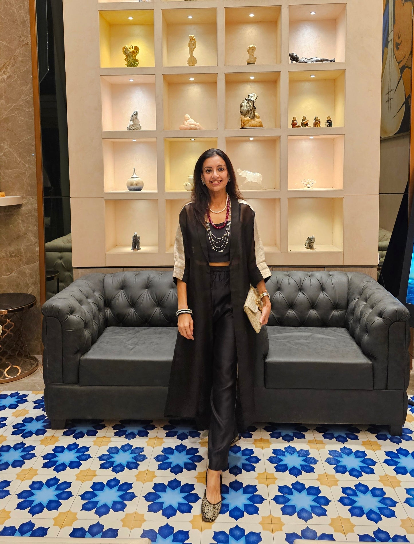 Chamak Long Coat With Coords -Black