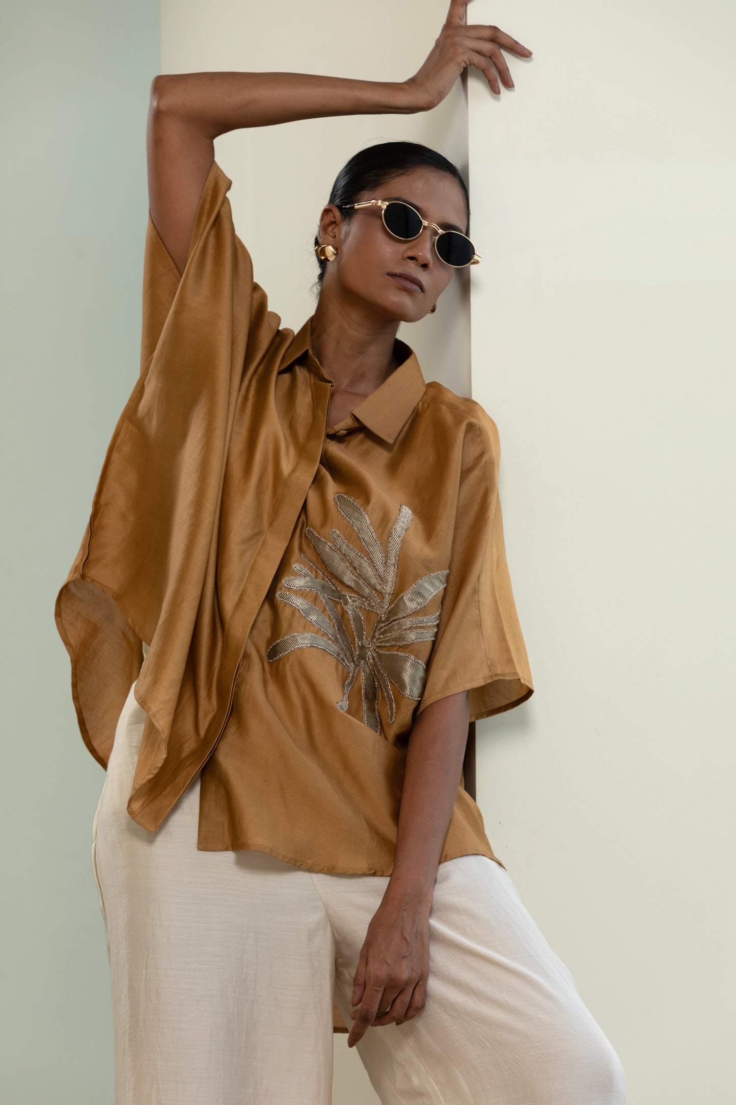 Leaf Kaftan Shirt - Mustard