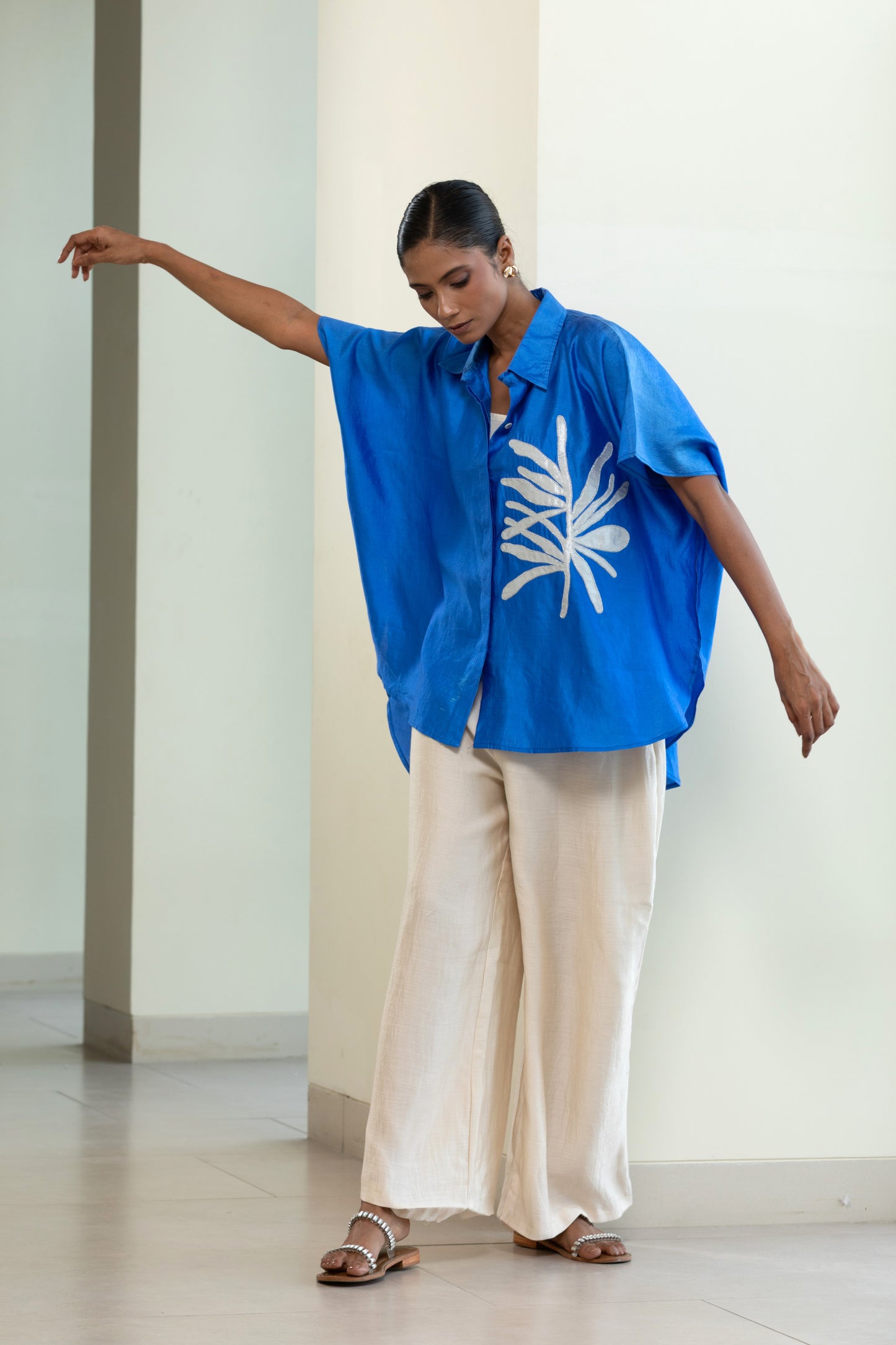 Leaf Kaftan Shirt - Blue