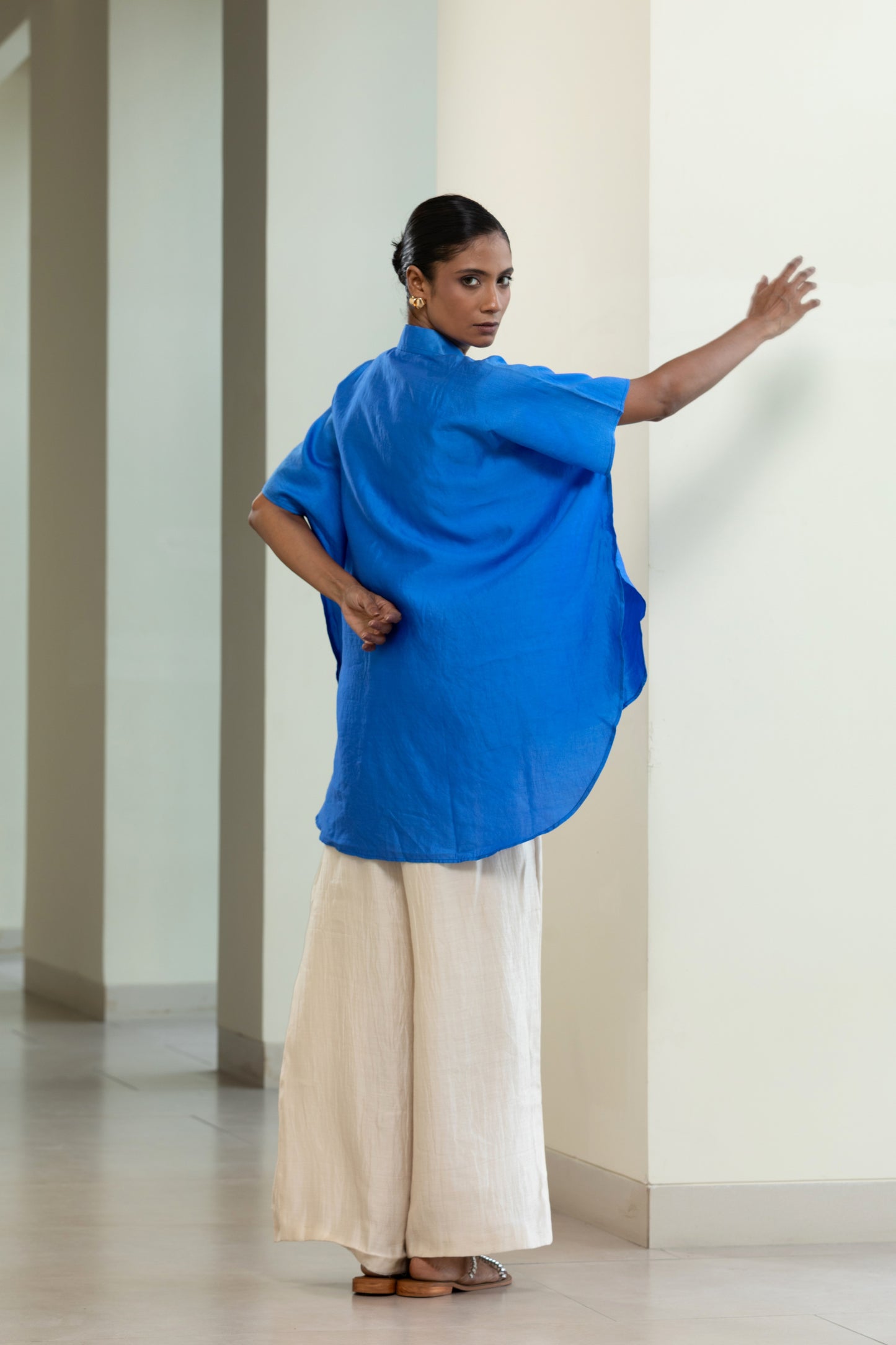 Leaf Kaftan Shirt - Blue
