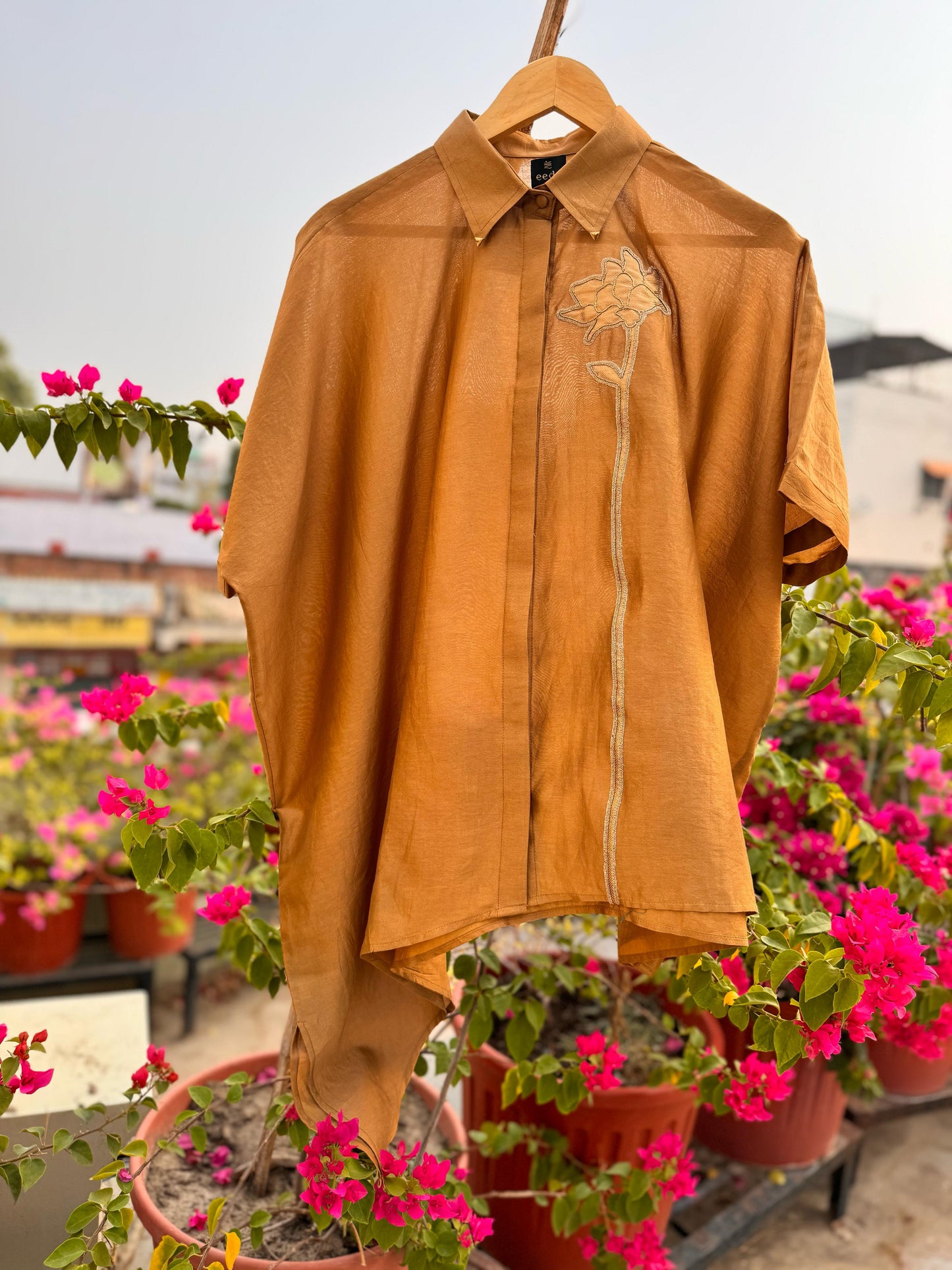 Asymmetrical Rose Shirt - Mustard