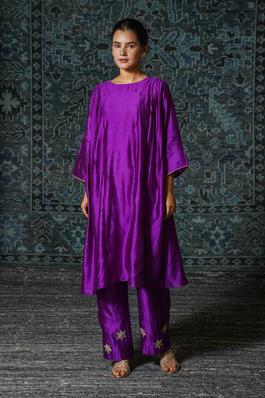 buy Purple Gather Kurta Set Online