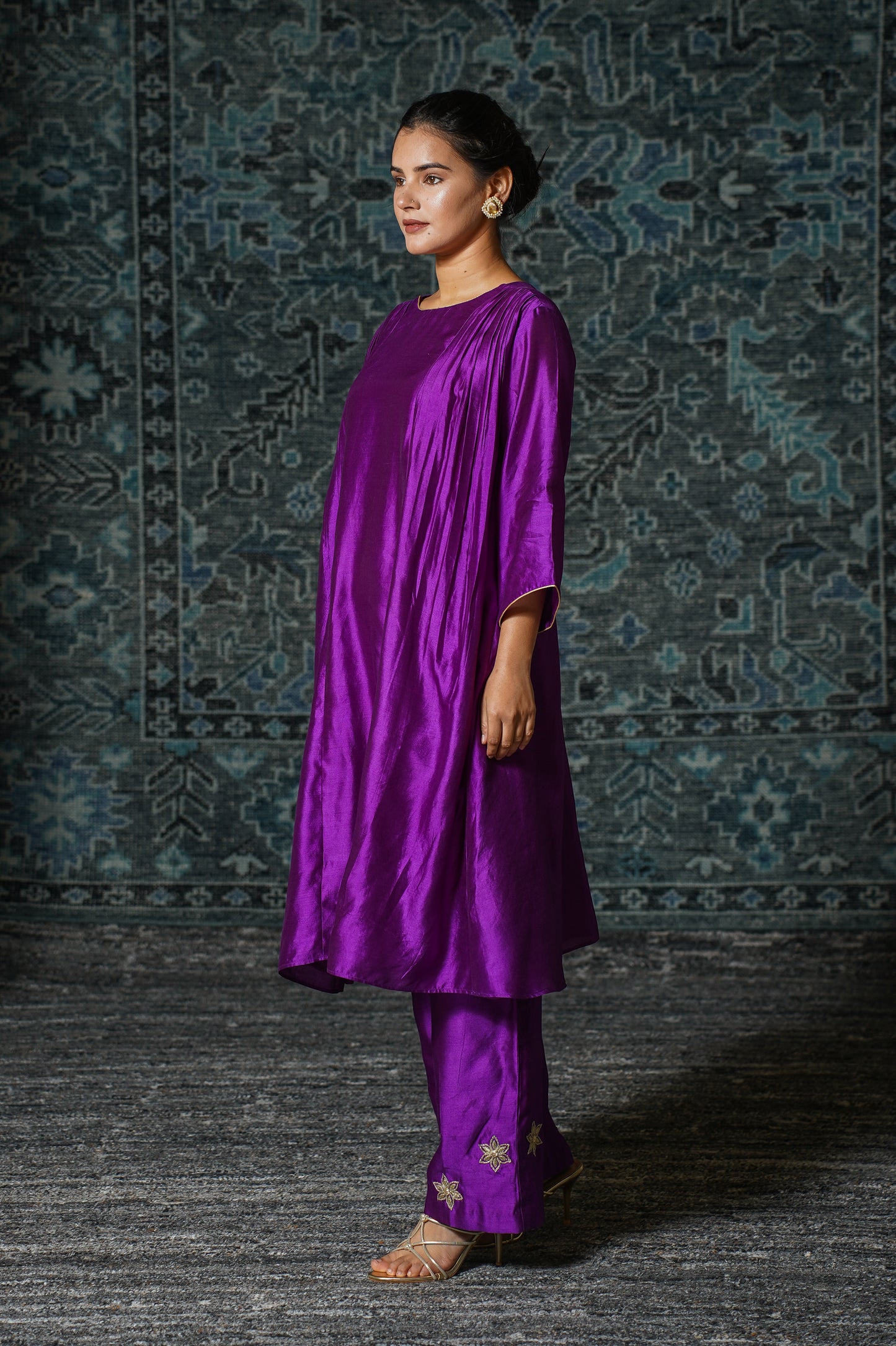 buy Purple Gather Kurta Set Online