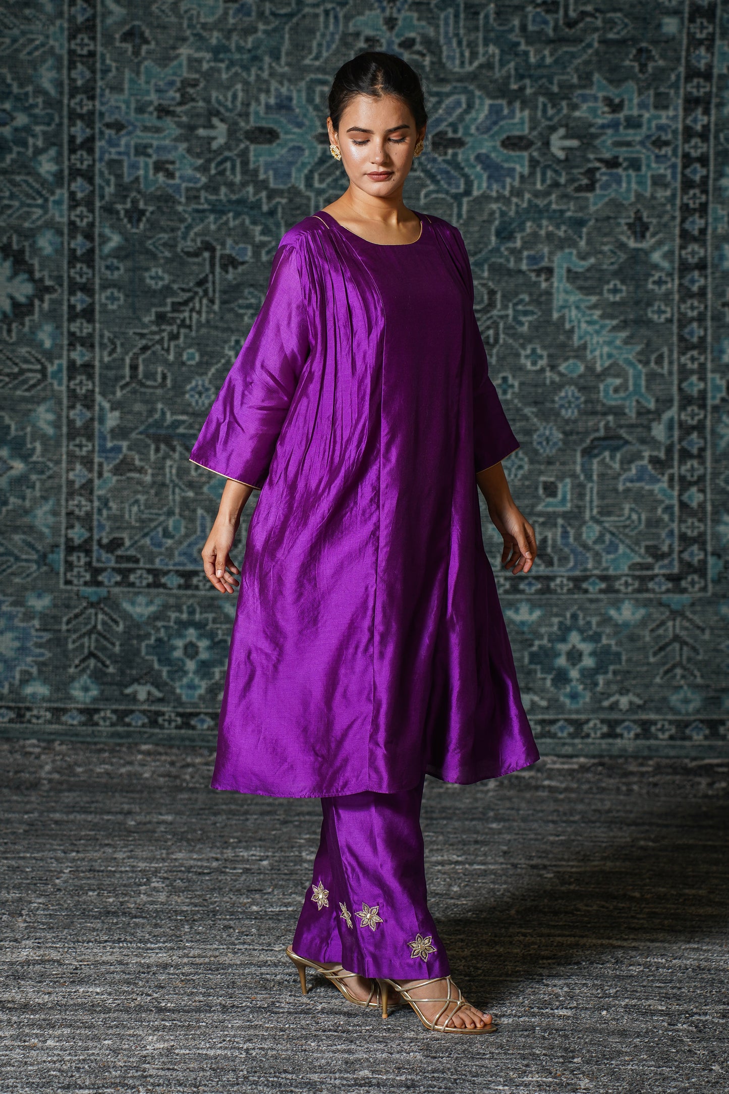 buy Purple Gather Kurta Set Online