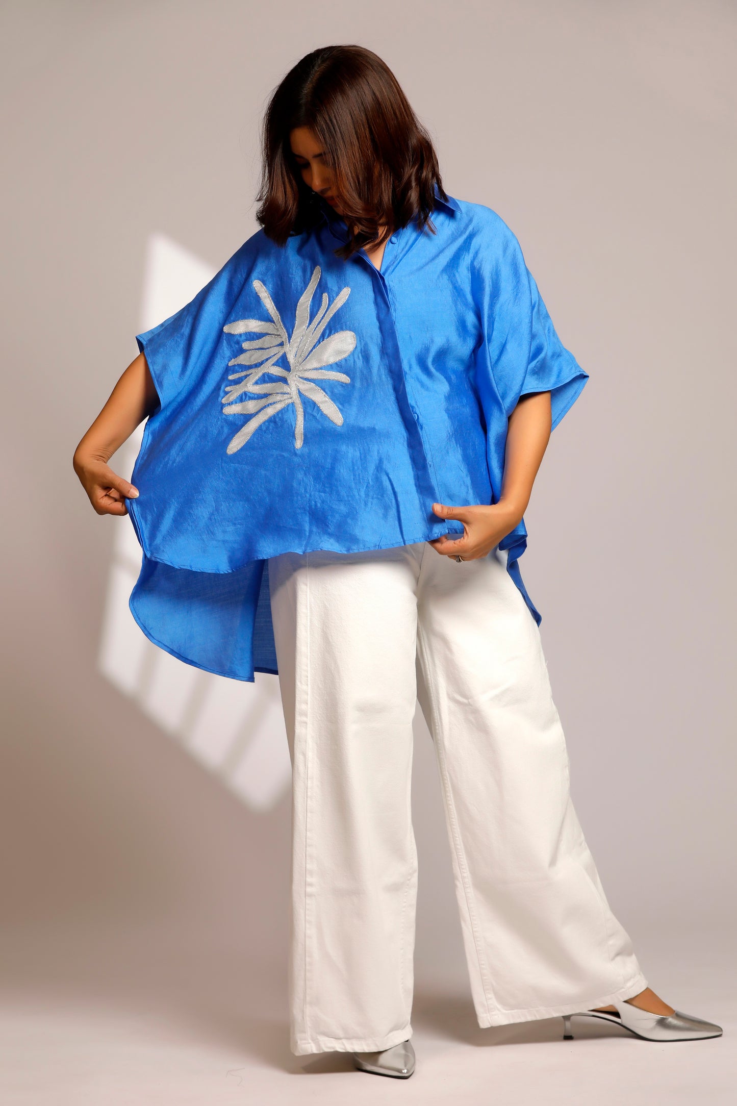 Leaf Kaftan Shirt - Blue