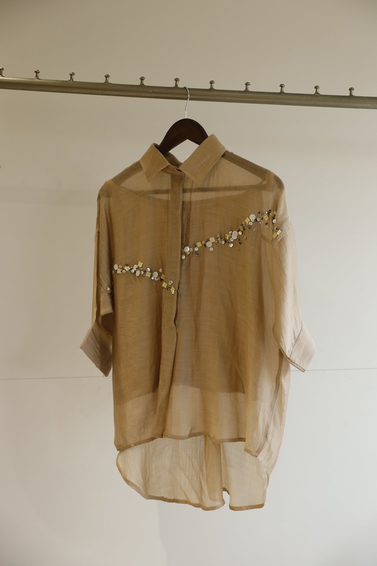 Chanderi Silk Sequins Shirt - Beige