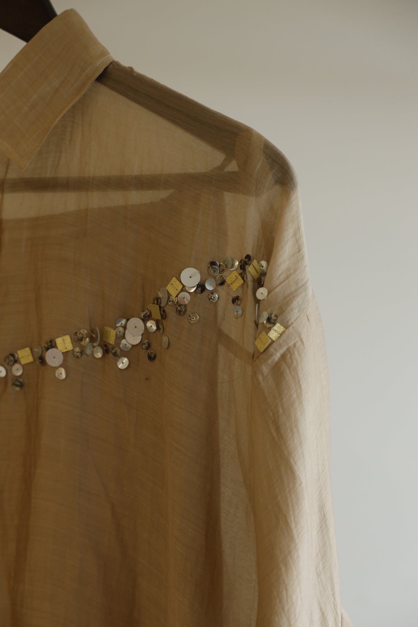 Chanderi Silk Sequins Shirt - Beige