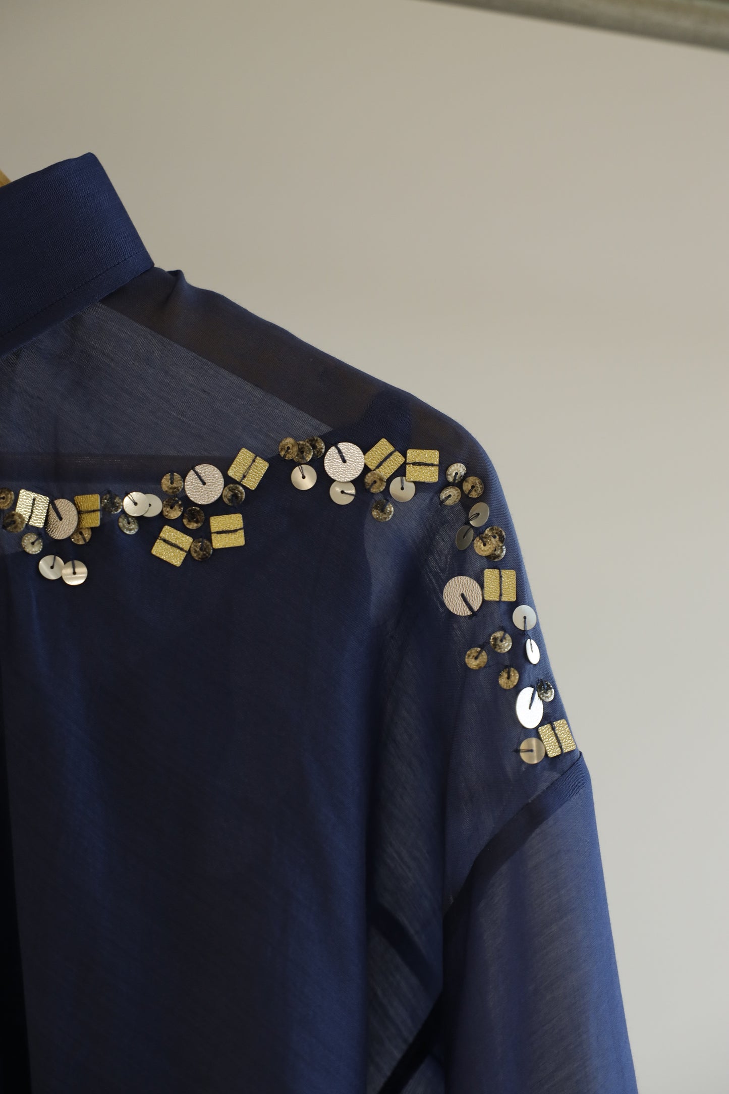 Chanderi Silk Sequins Shirt - Blue