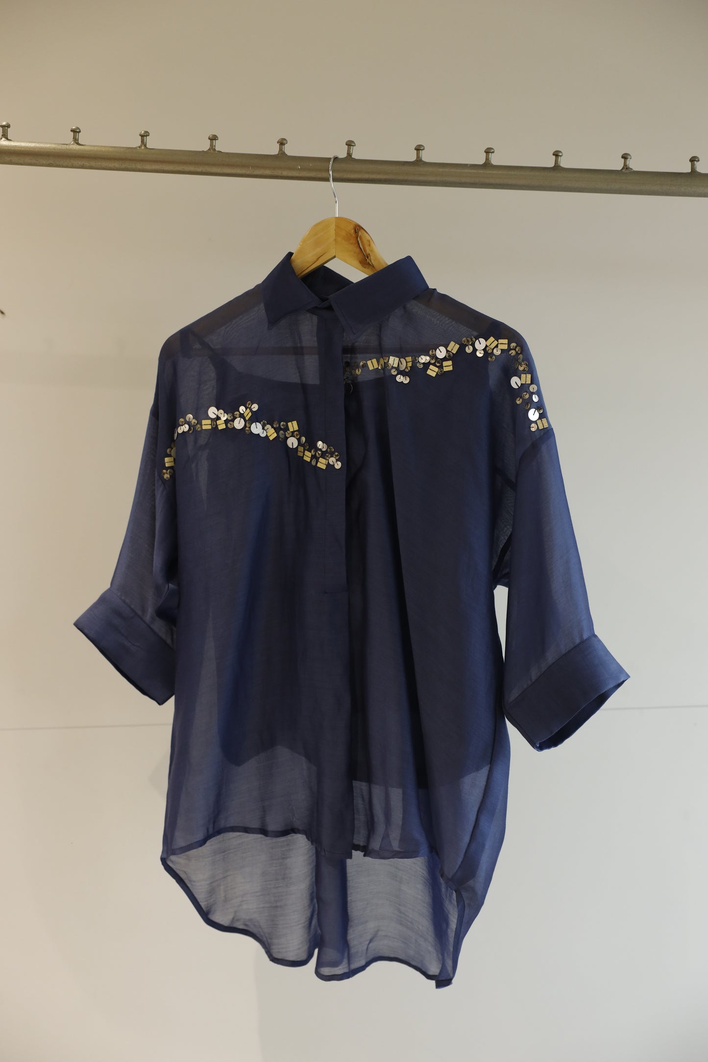 Chanderi Silk Sequins Shirt - Blue