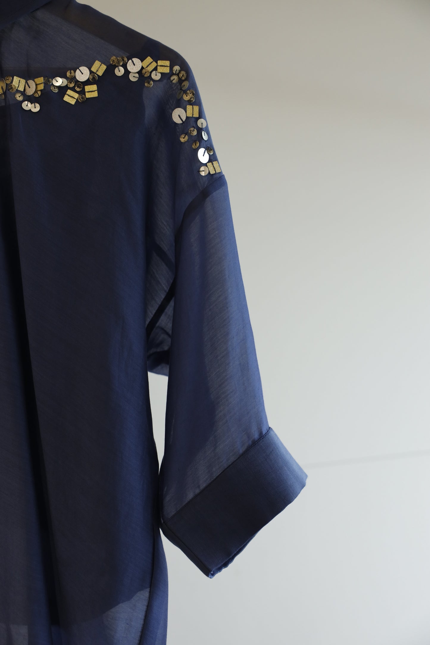 Chanderi Silk Sequins Shirt - Blue
