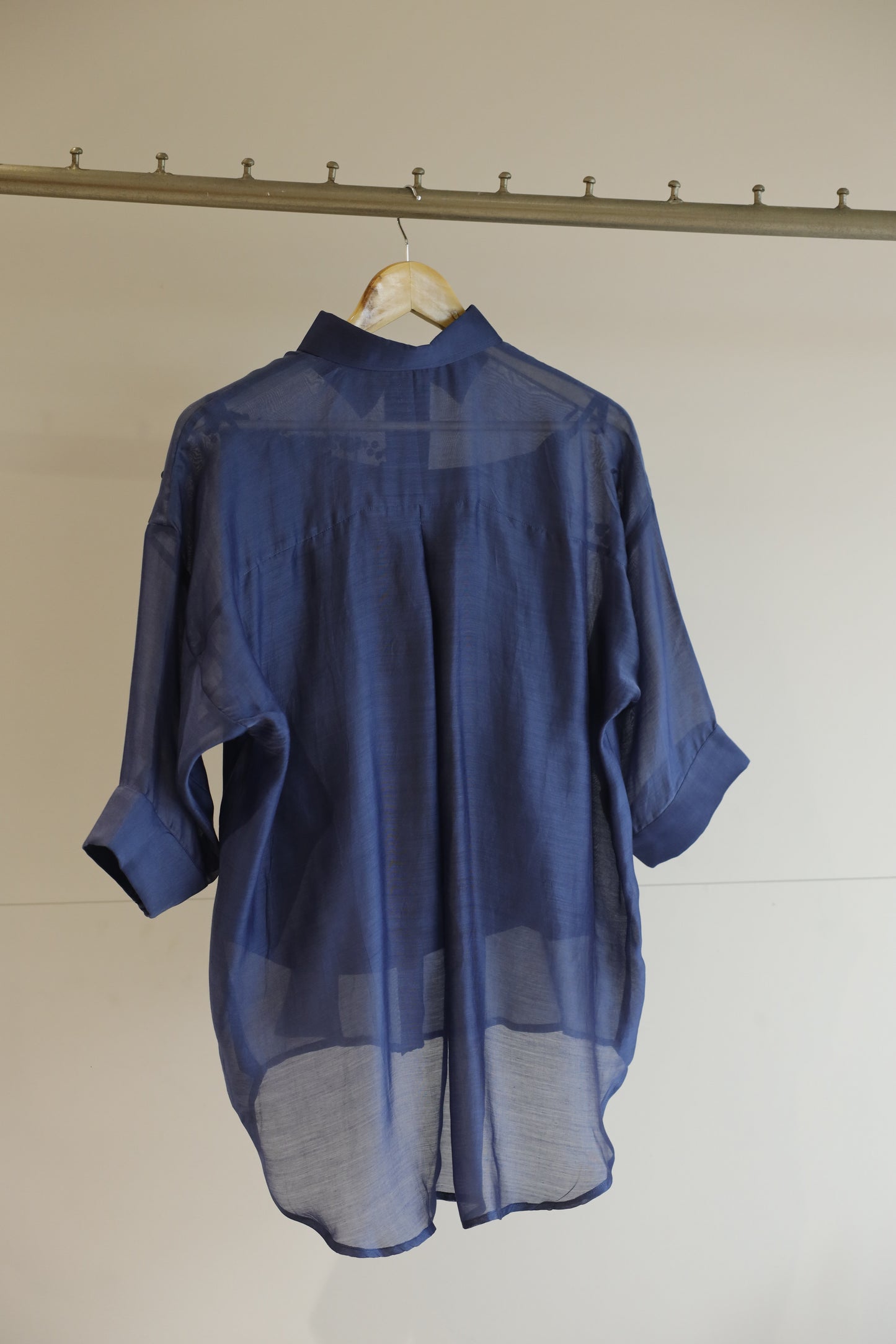 Chanderi Silk Sequins Shirt - Blue