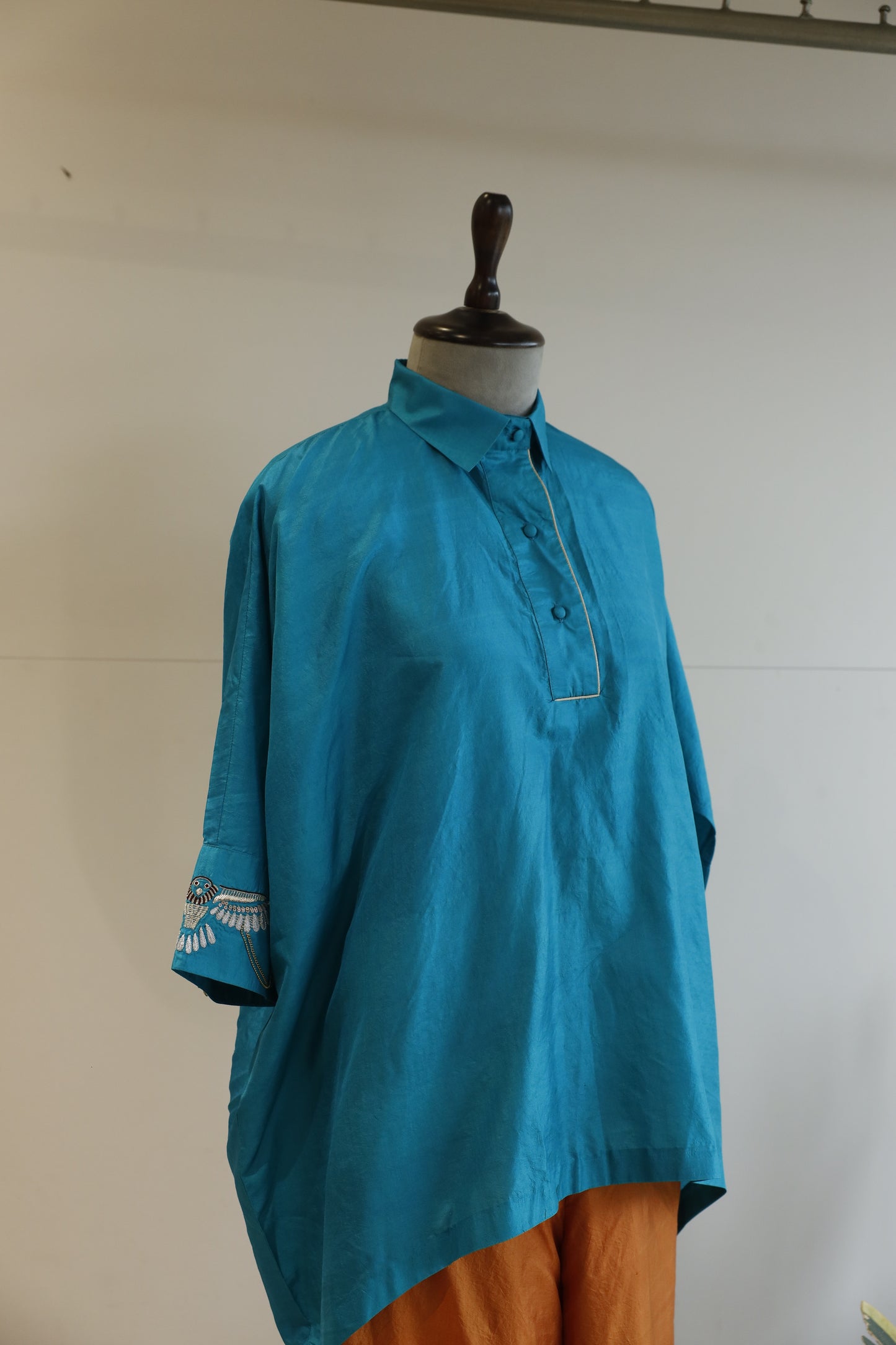 Aara Silk Top with Pant - Blue
