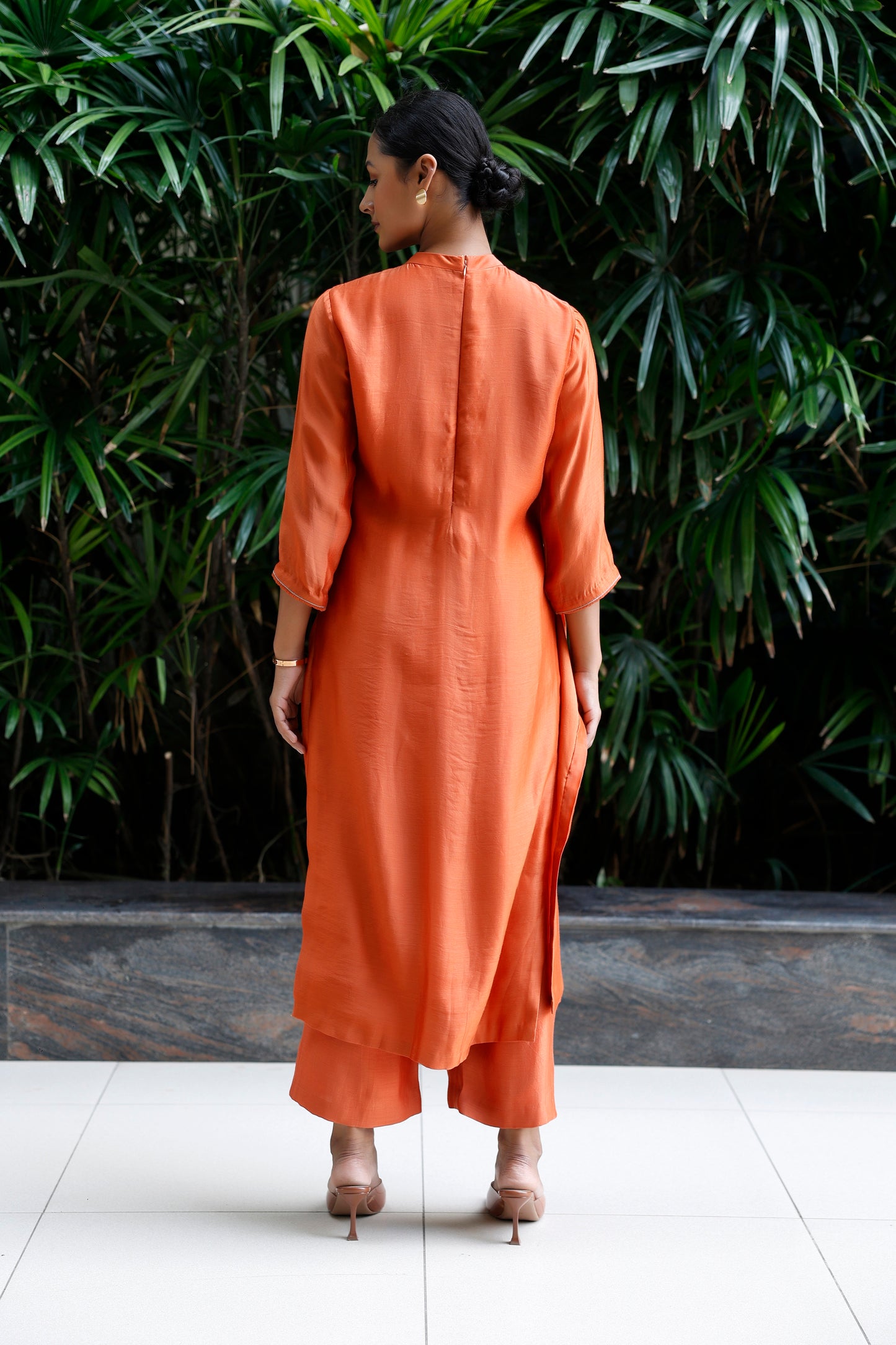 Patch Work Silk Kurta Set - Orange