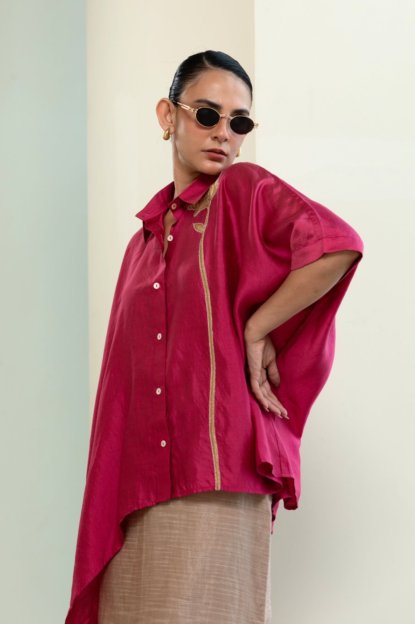 Asymmetrical Rose Shirt - Pink