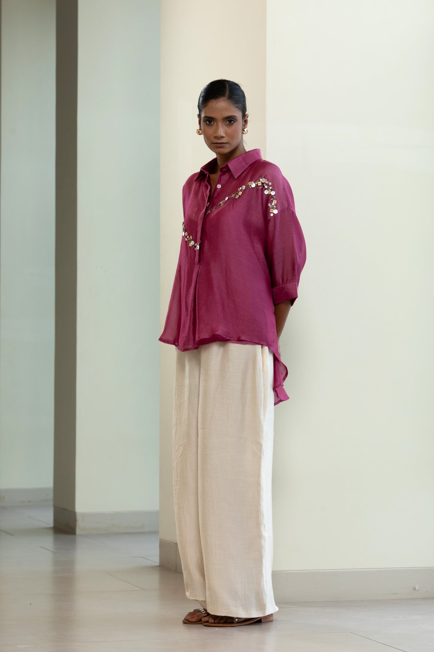 Silk Sequins Shirt - Purple