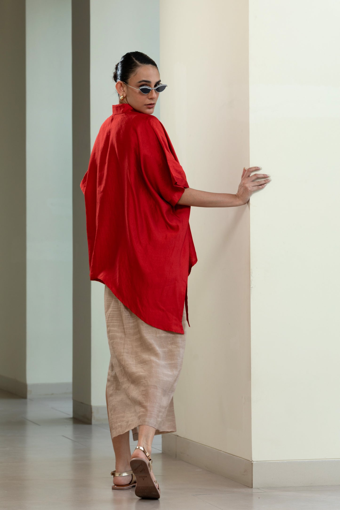 Asymmetrical Rose Shirt -Red