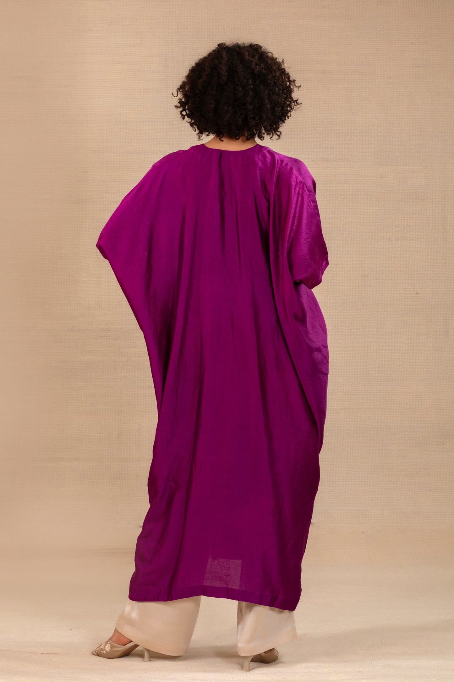 Silsila Silk Folk Motif Kaftan Set - Purple