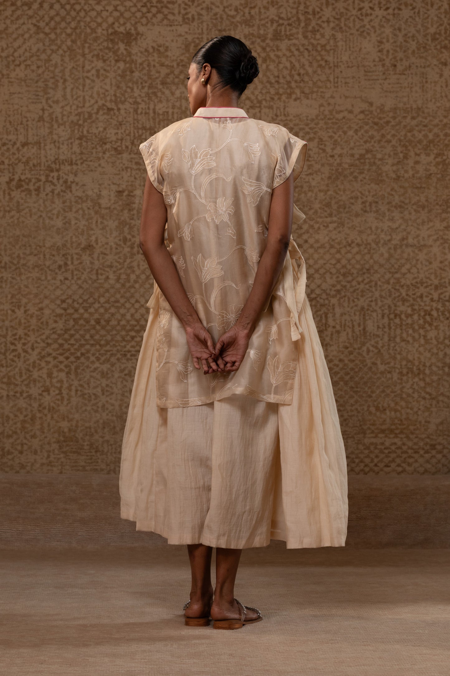 Taral A-Line Organza Applique Dress - Off-White