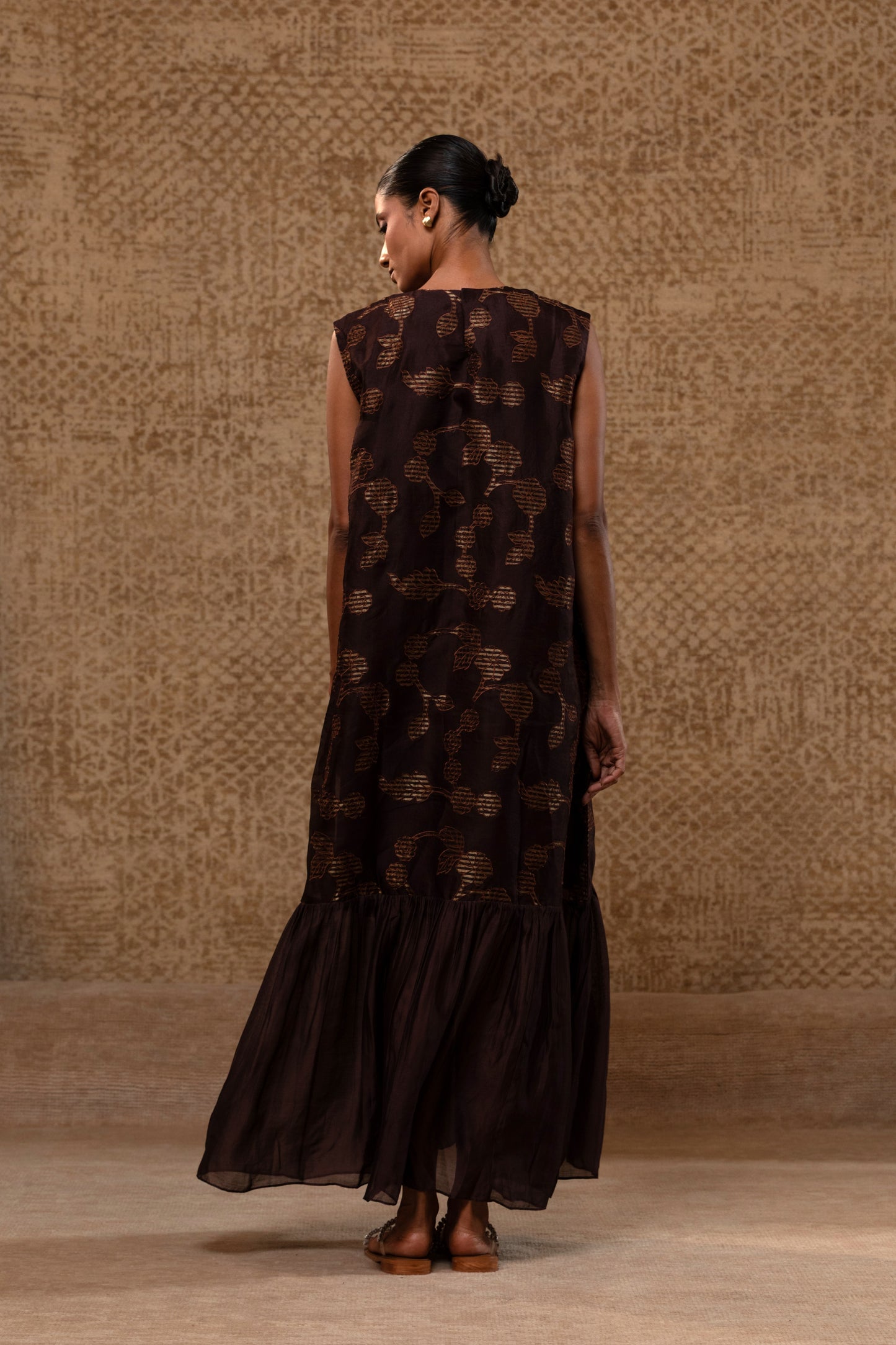 Taral Organza Applique Dress - Brown