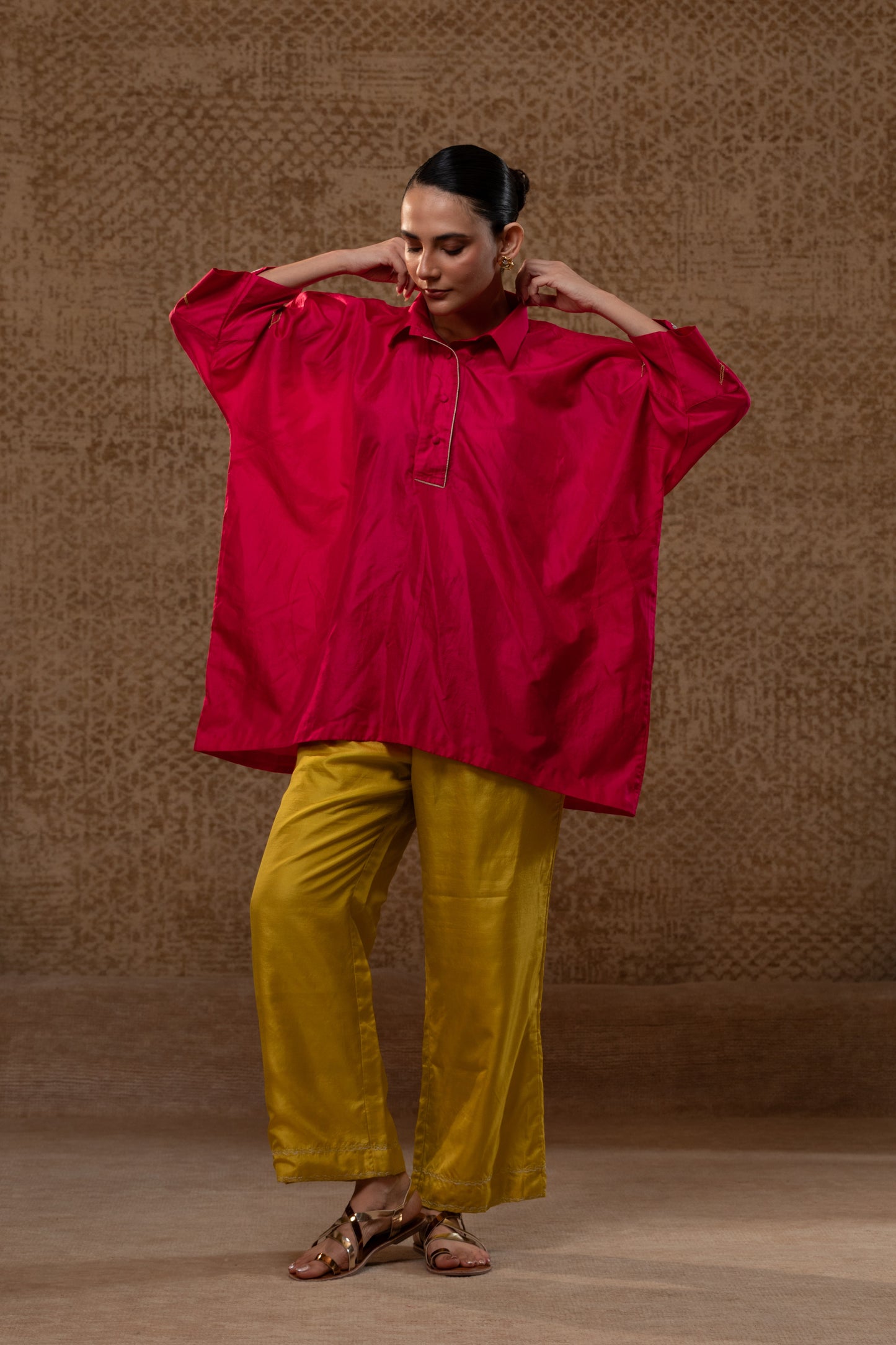 Tinka Kaftan Top Set - Pink,Yellow