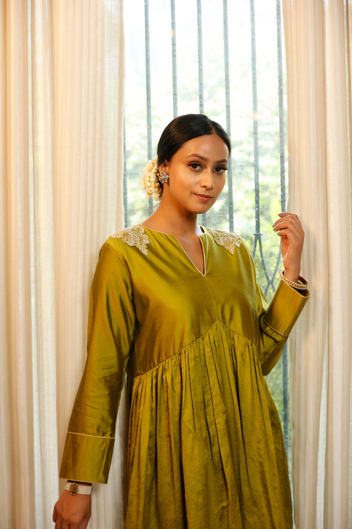 Noor Green Gather Dress