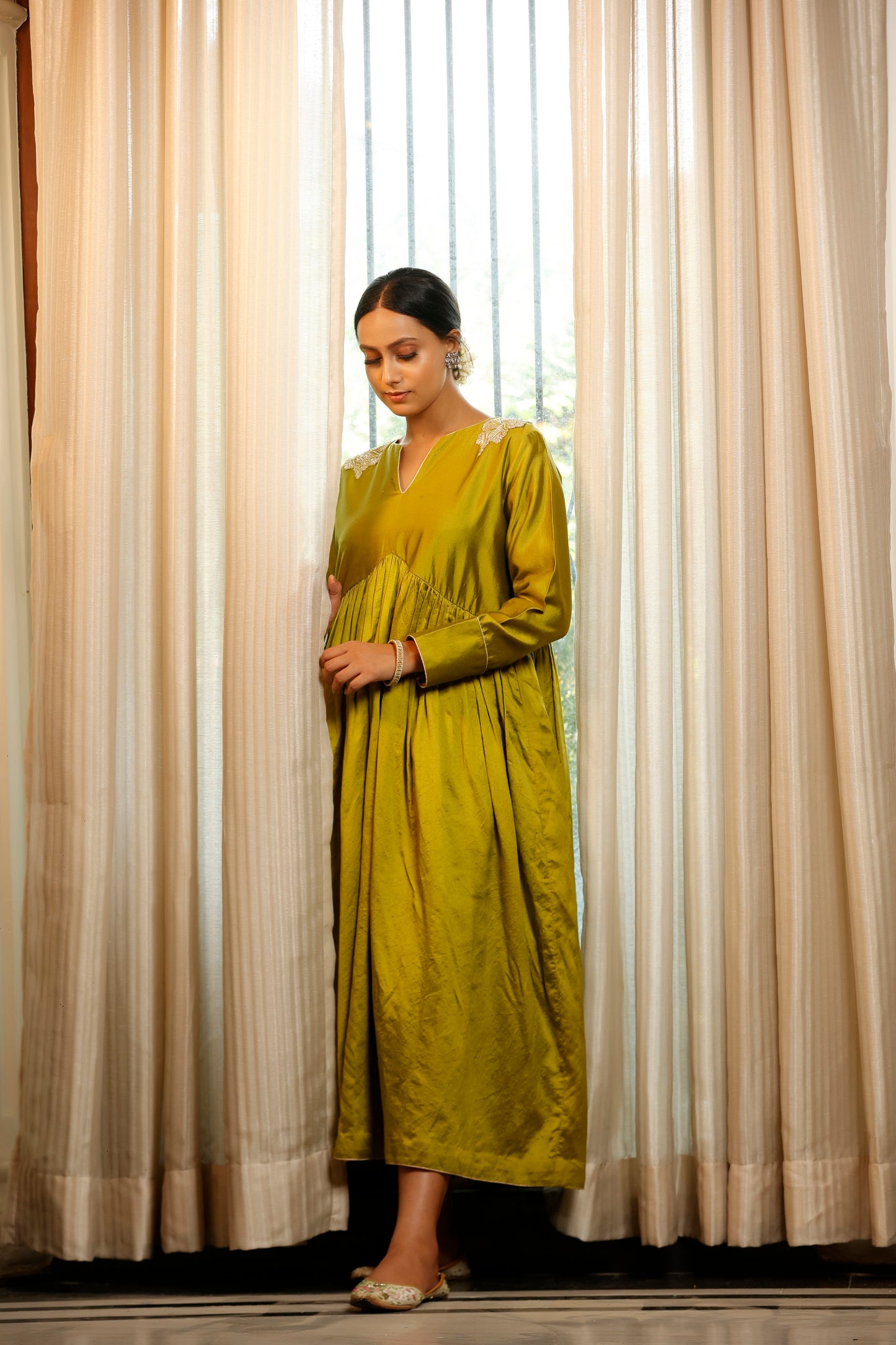 Noor Green Gather Dress