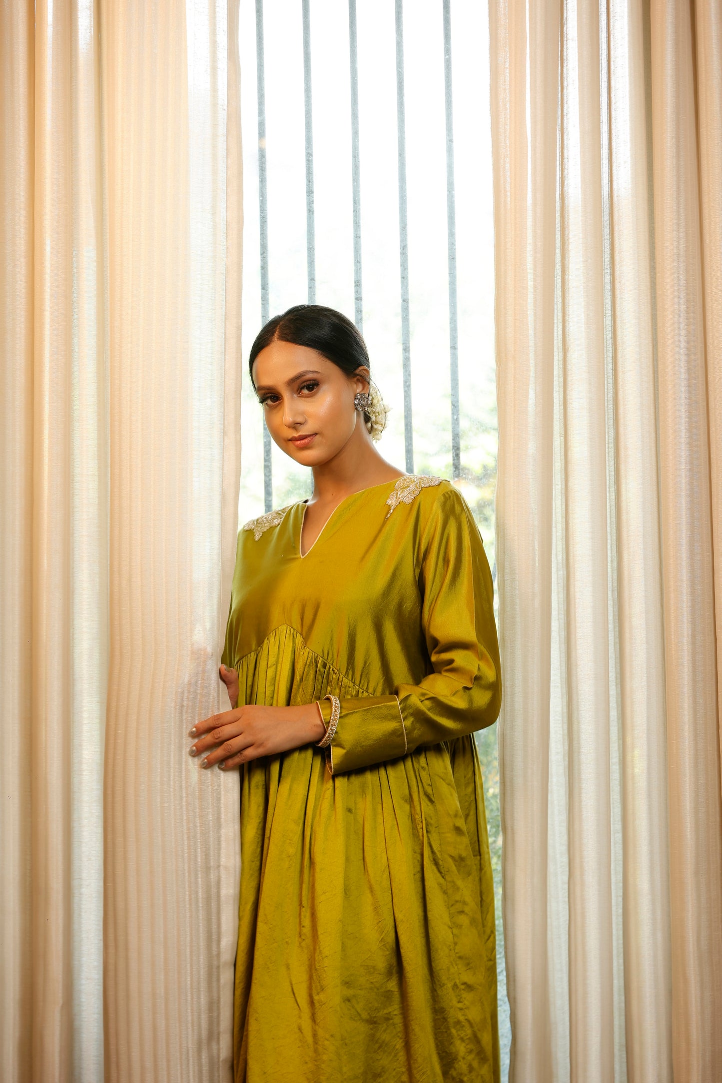 Noor Green Gather Dress