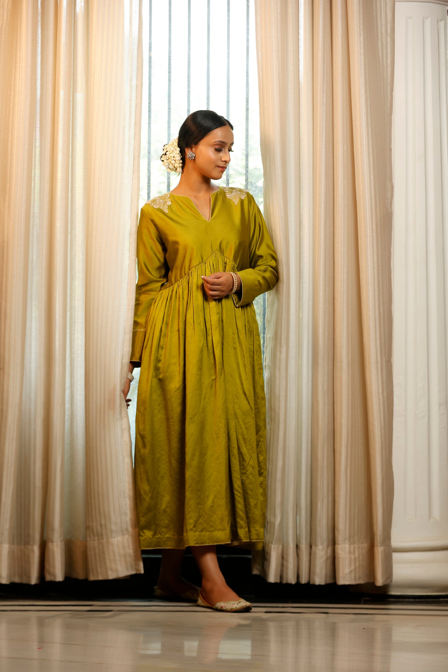 Noor Green Gather Dress
