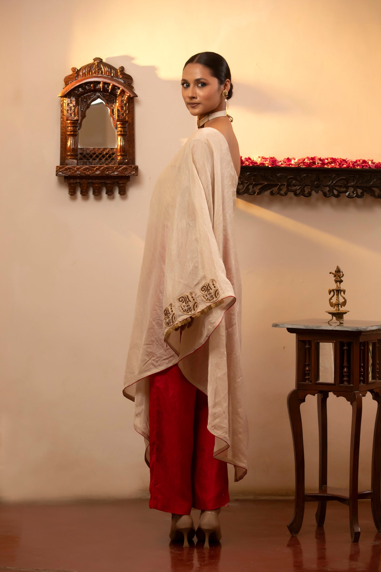 Parv - One Side Shoulder Silver Kurta Set