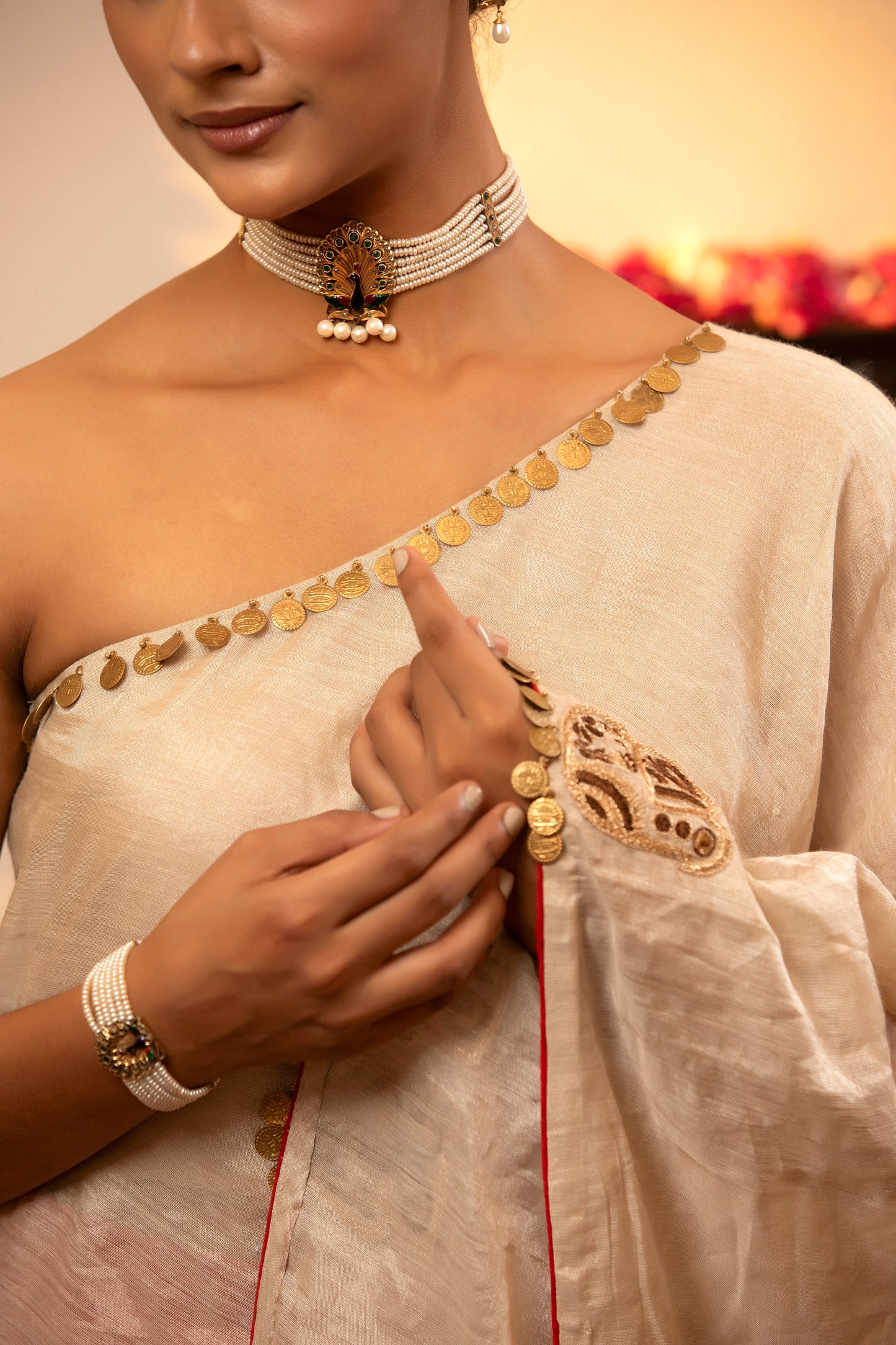 Parv - One Side Shoulder Silver Kurta Set