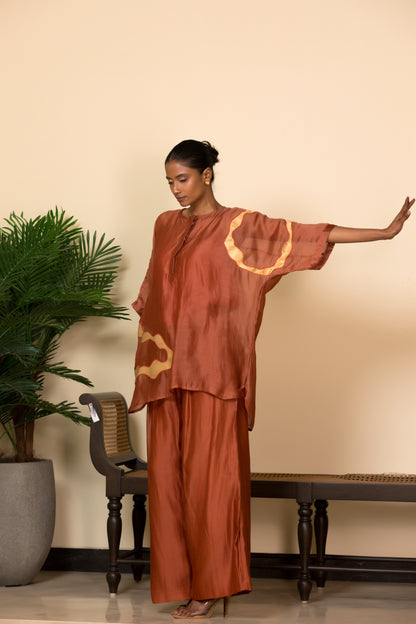 Rust designer shirt for women with work by indo western designer Eeda